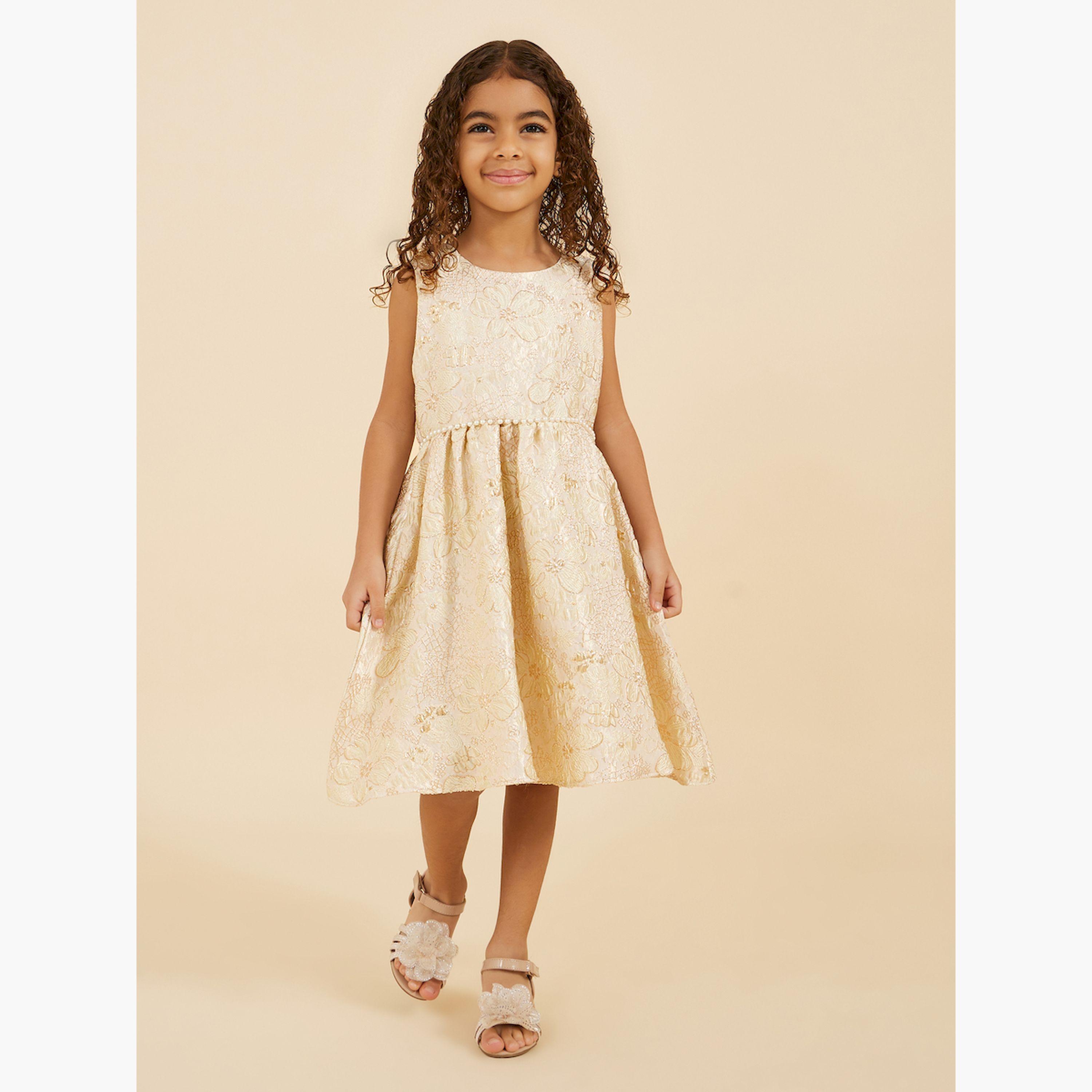 ستايلي-  فستان جاكار بدون أكمام مزين باللؤلؤ الصناعي-girls-clothing-dressesandjumpsuits-image-2