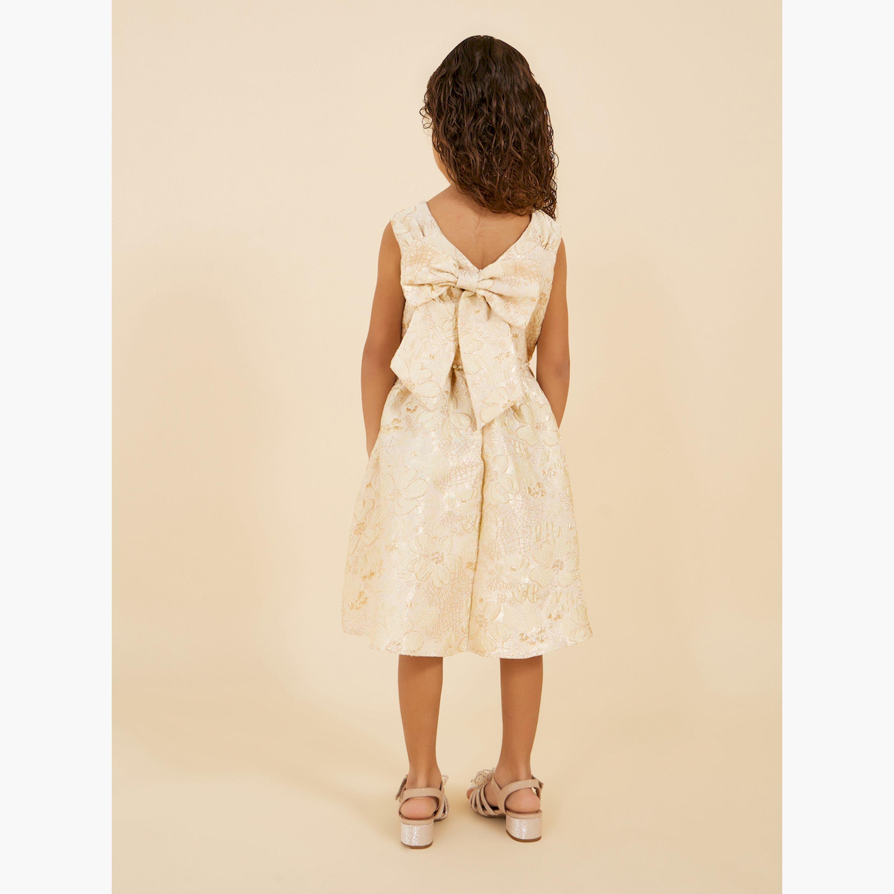 ستايلي-  فستان جاكار بدون أكمام مزين باللؤلؤ الصناعي-girls-clothing-dressesandjumpsuits-image-4