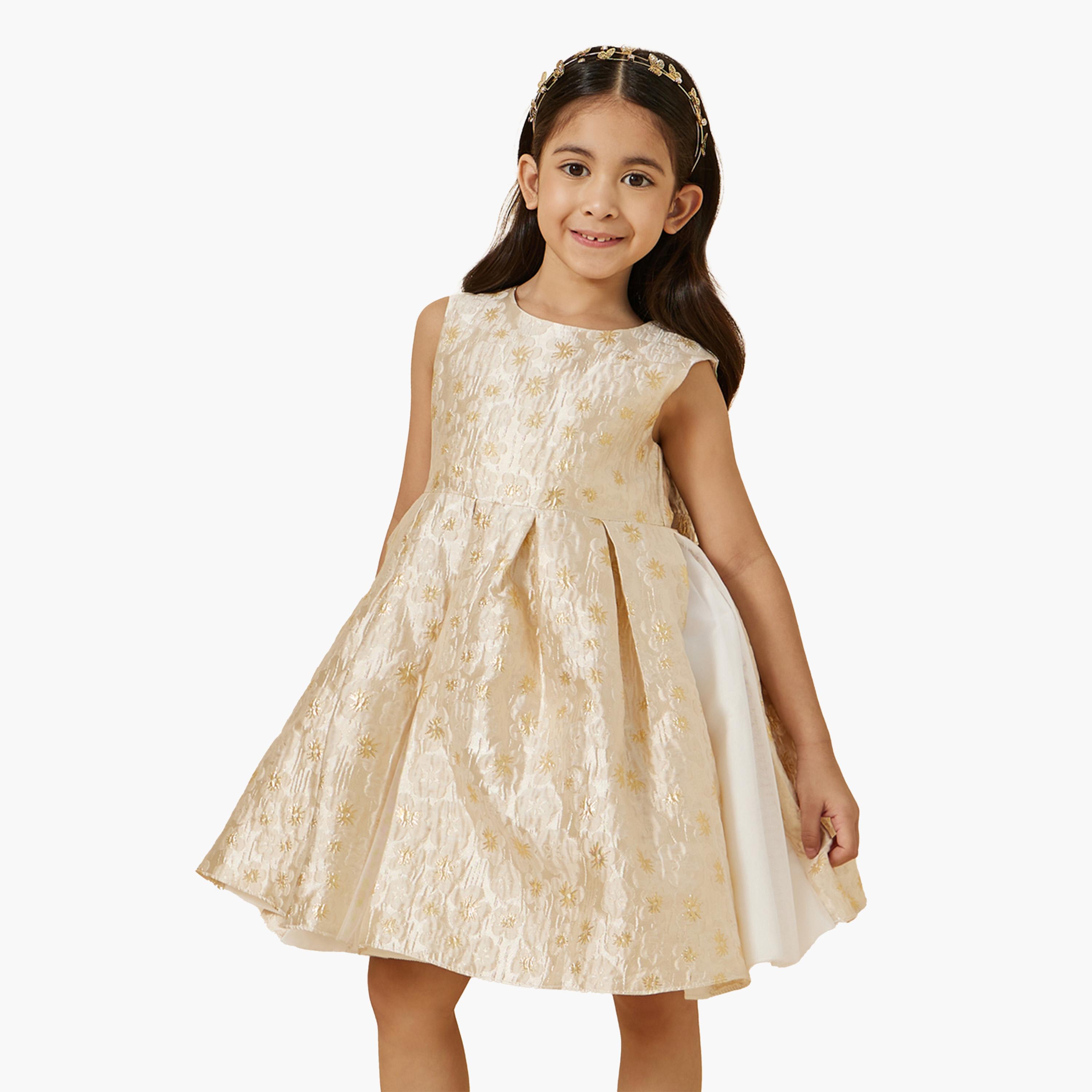 Styli Jacquard Pleated Sleeveless Dress-girls-clothing-dressesandjumpsuits-image-1