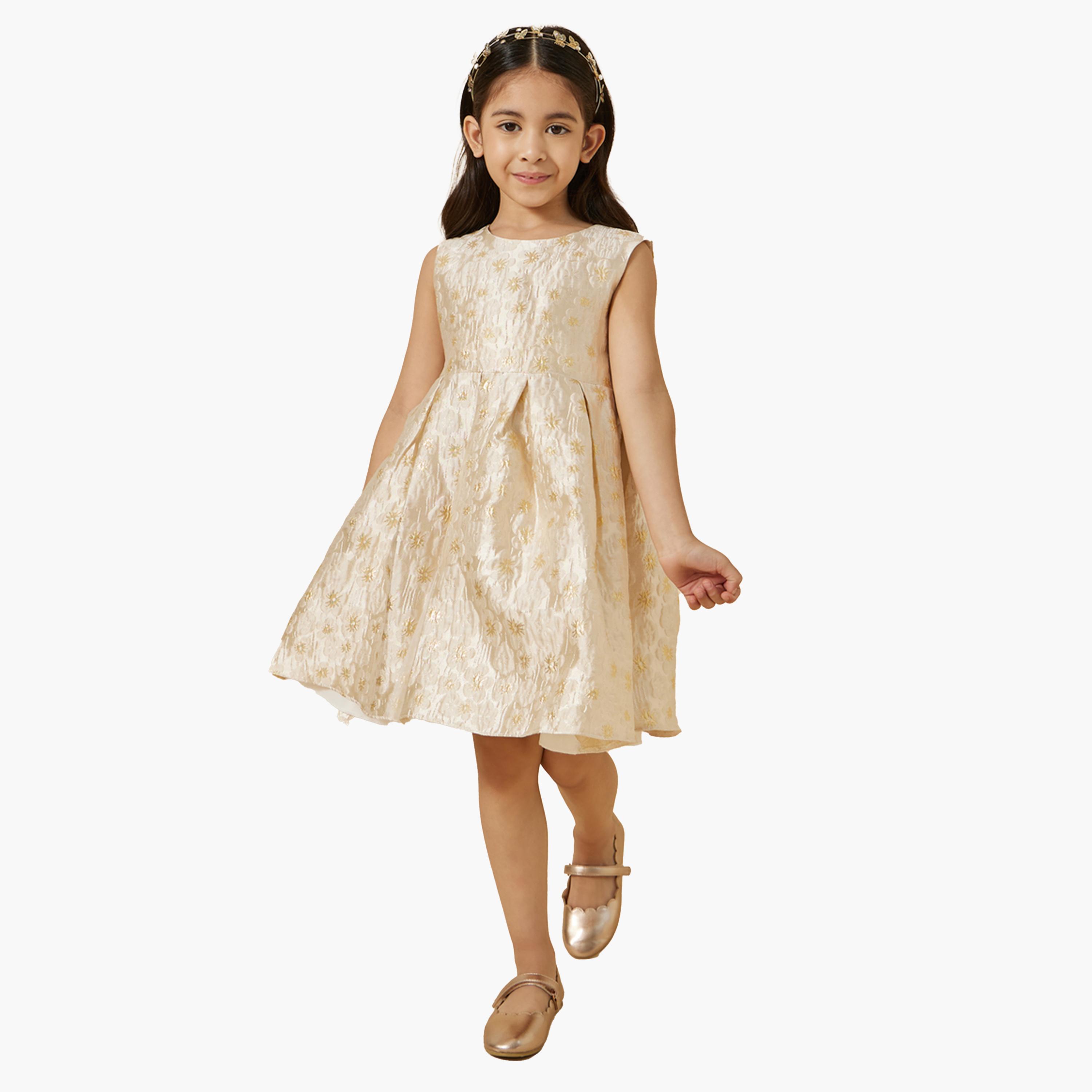 ستايلي-  فستان جاكار مطوي بدون أكمام-girls-clothing-dressesandjumpsuits-image-2