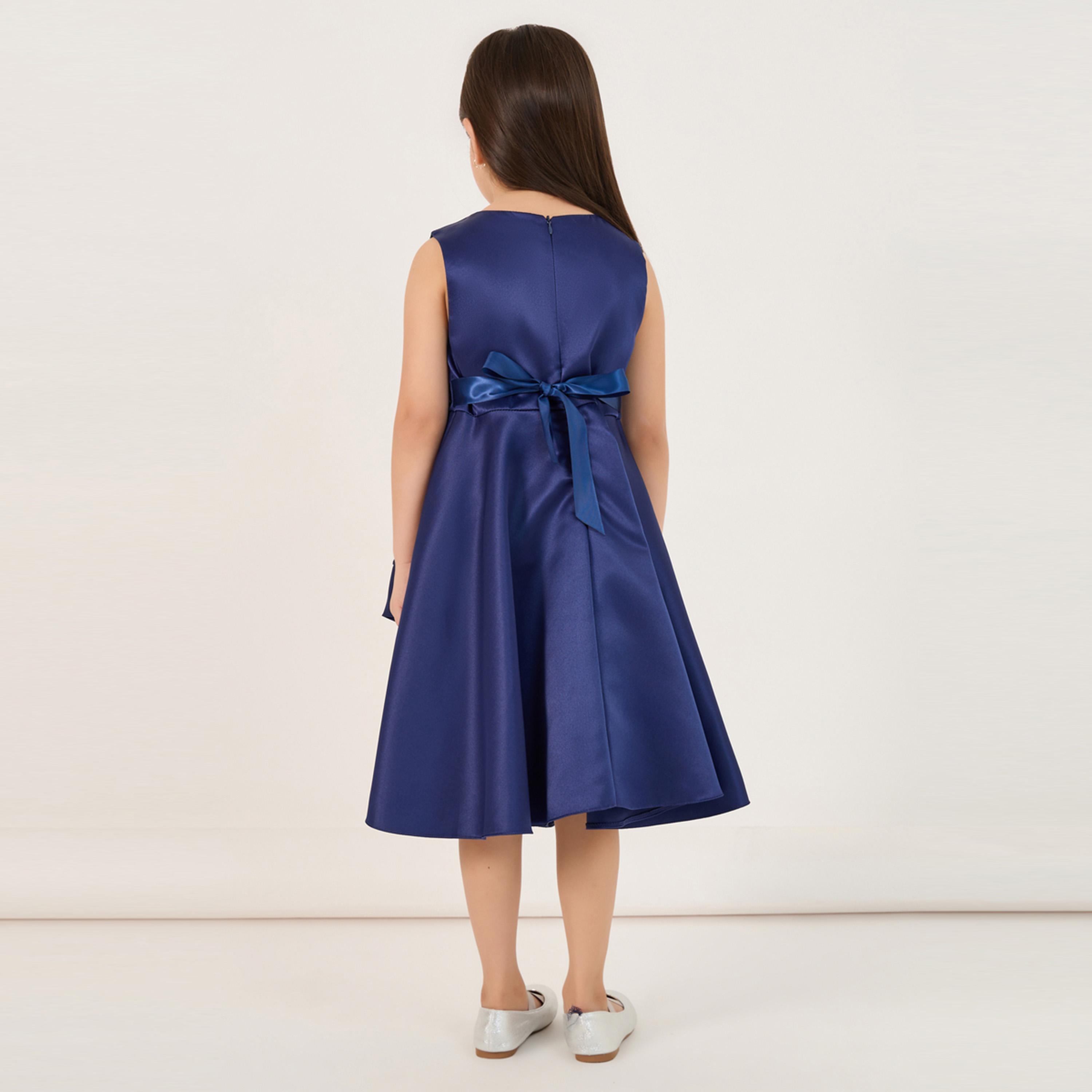Styli Solid Sleeveless Knee Length Dress with Bow Detail-girls-clothing-dressesandjumpsuits-image-4