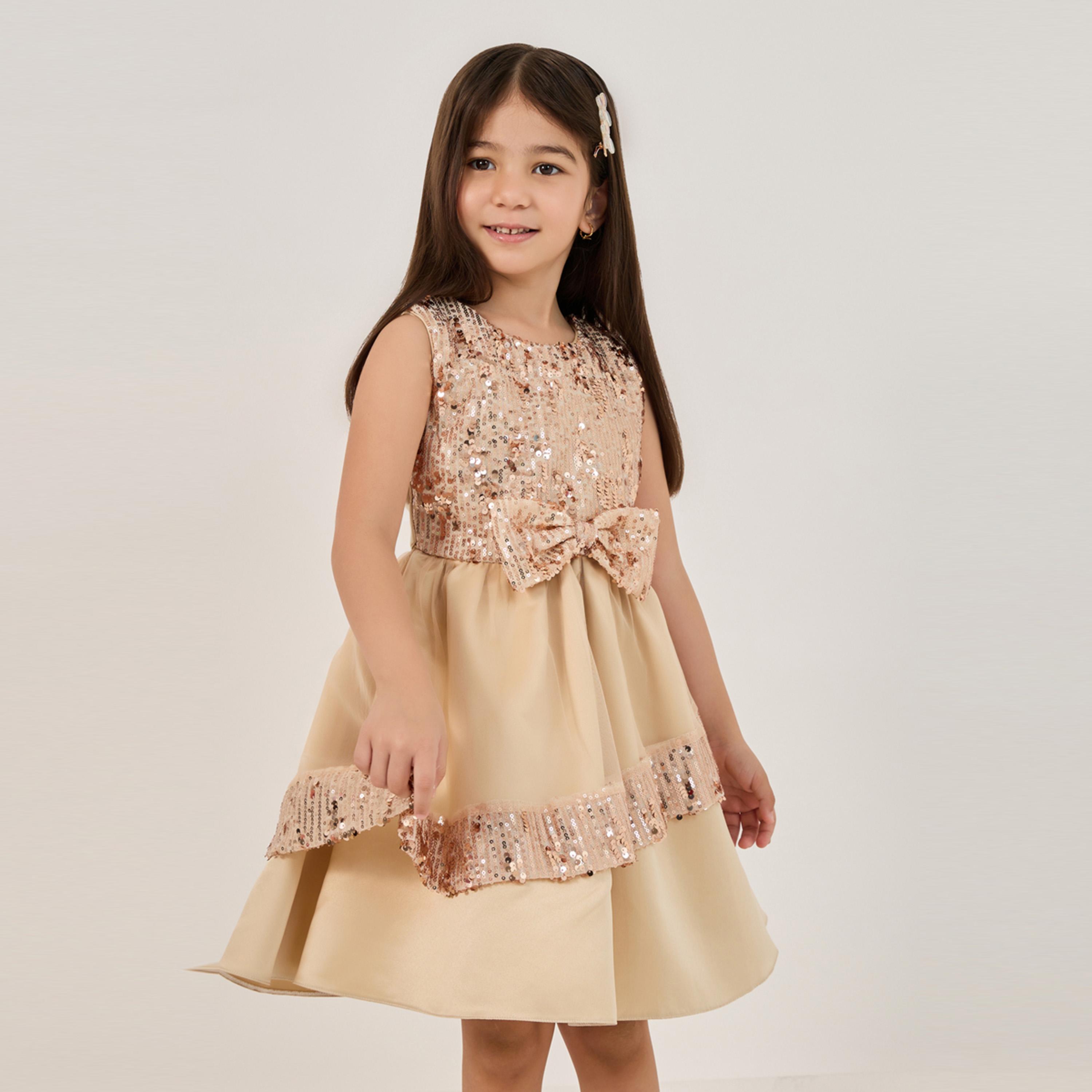 Styli Embellished Sequins Knee Length Dress with Bow Detail-girls-clothing-dressesandjumpsuits-image-2