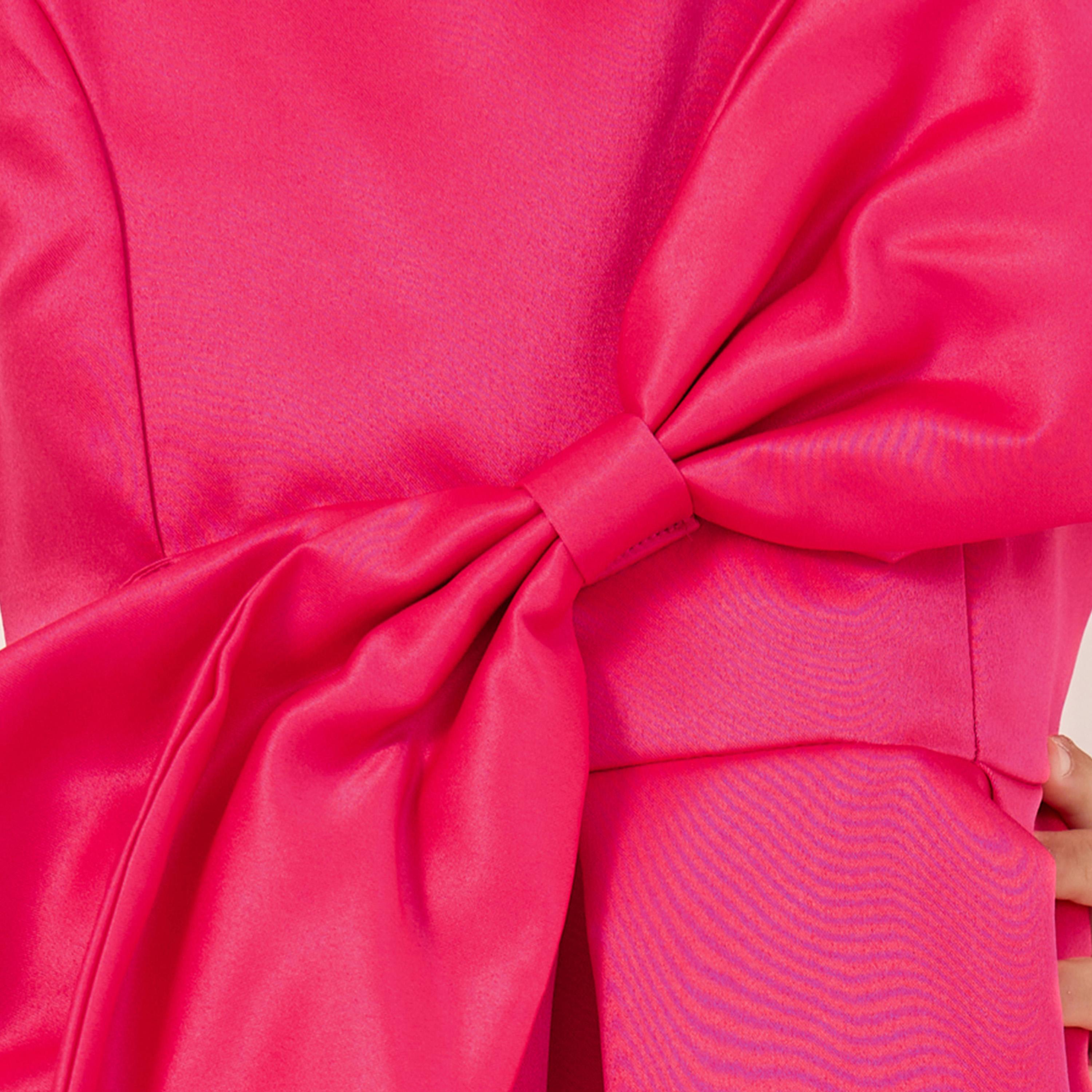 ستايلي - فستان سادة بطول الركبة مع خصر كسرات وفيونكة-girls-clothing-dressesandjumpsuits-image-3