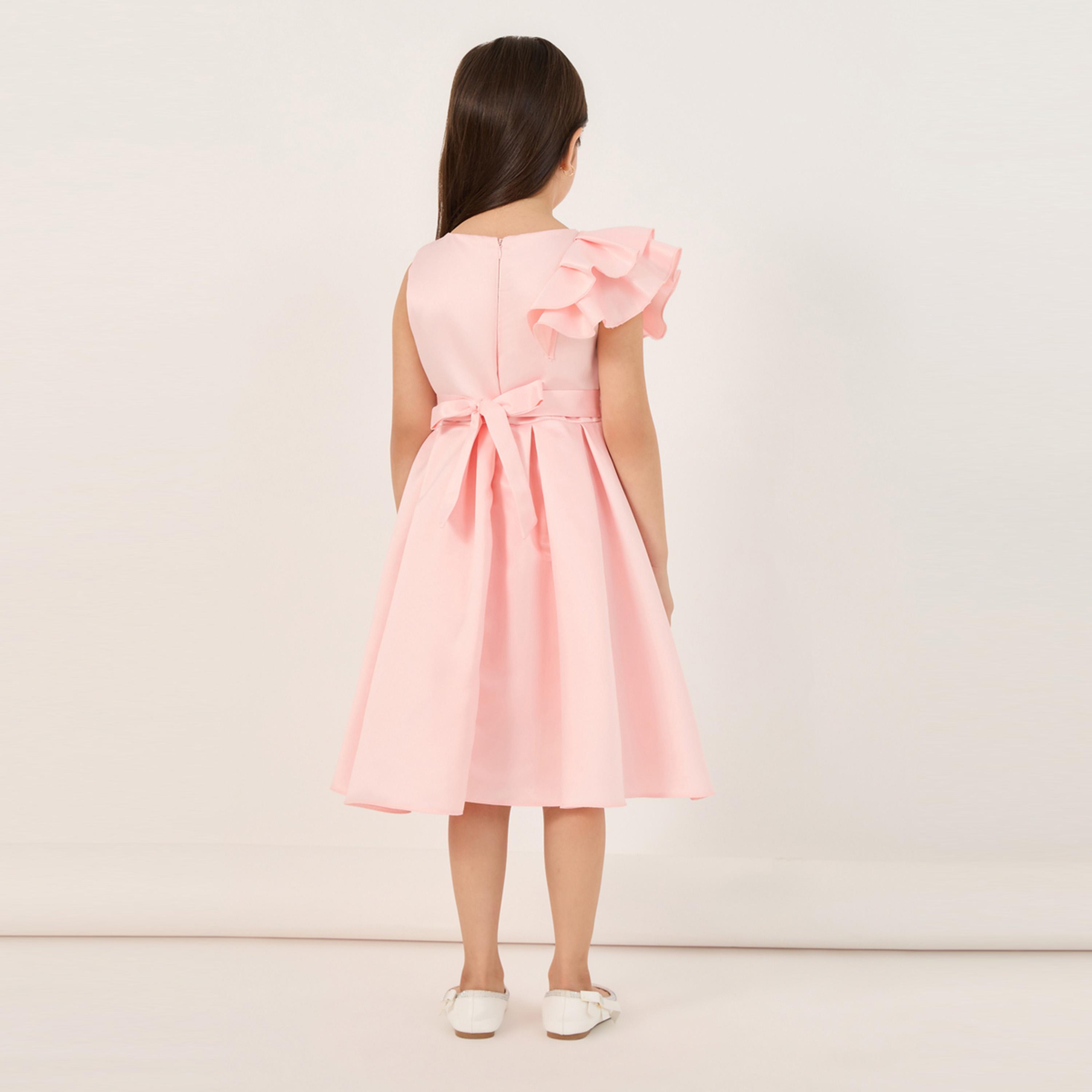 Styli Solid One Ruffled Sleeve Dress with Embellished Tie-Up Belt-girls-clothing-dressesandjumpsuits-image-4