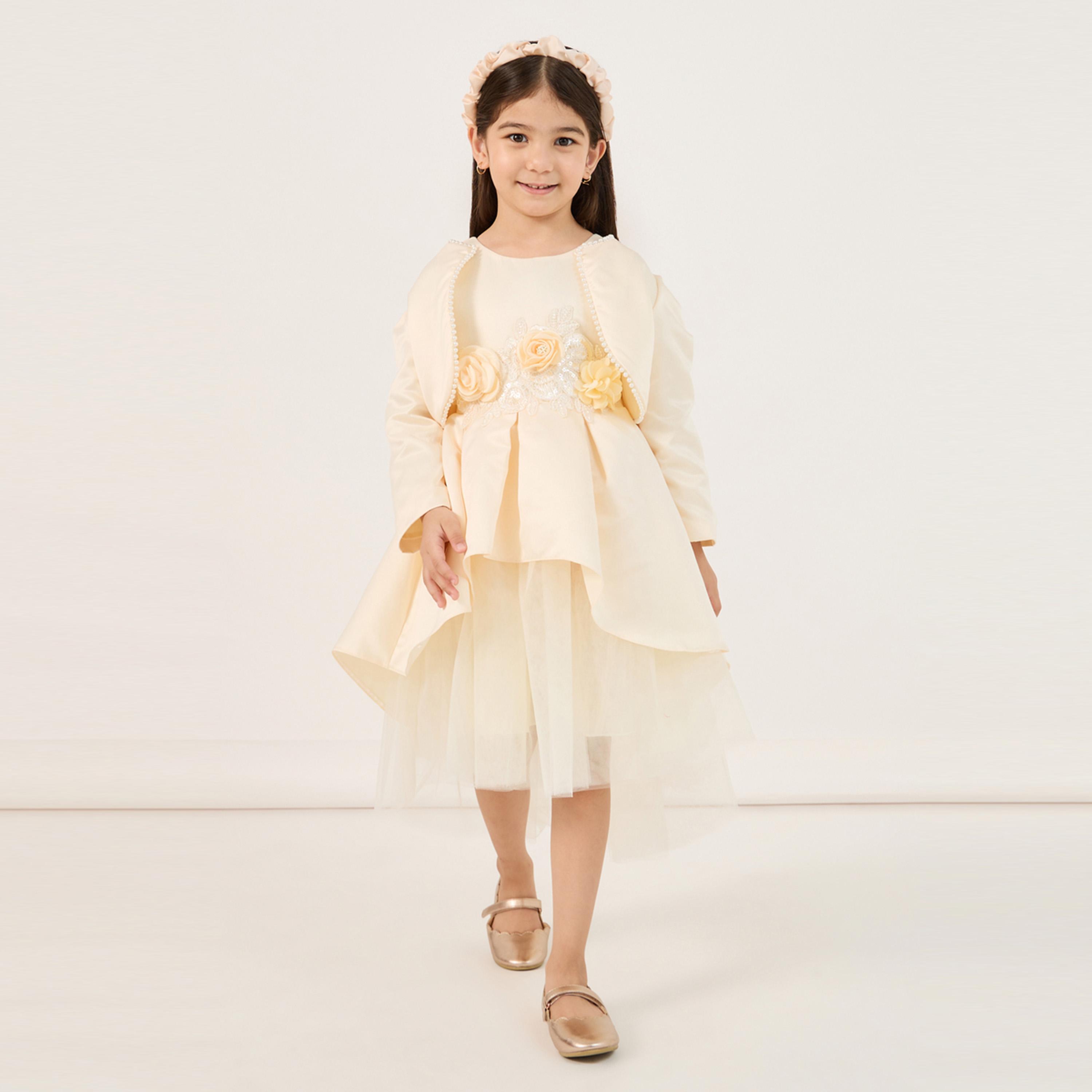 ستايلي - فستان مورد قصير ليميتد مع حزام خصر من الدانتيل وبوليرو-girls-clothing-dressesandjumpsuits-image-1