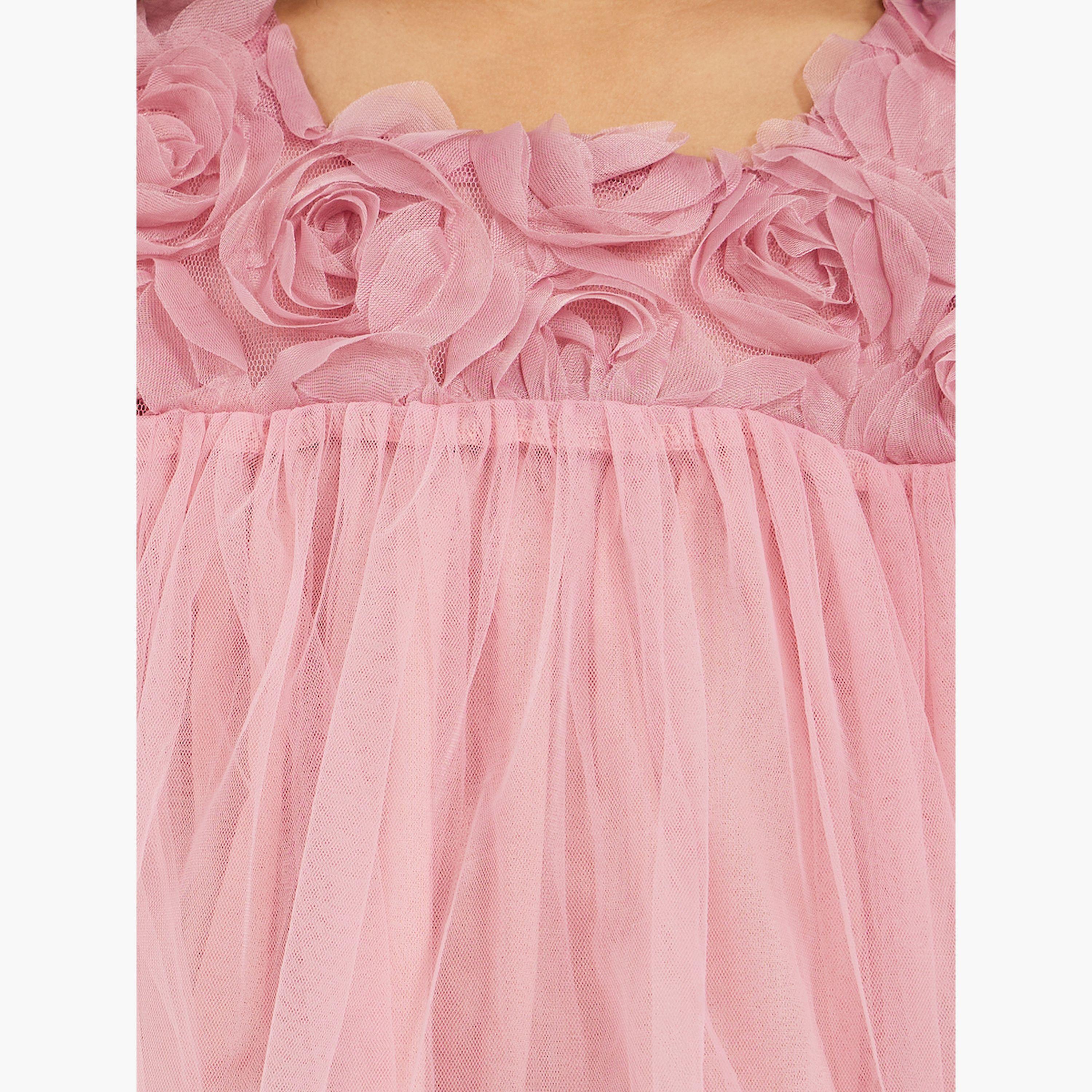 ستايلي -  فستان سادة بأكمام مكشكشة مع تفاصيل صدرية-girls-clothing-dressesandjumpsuits-image-3