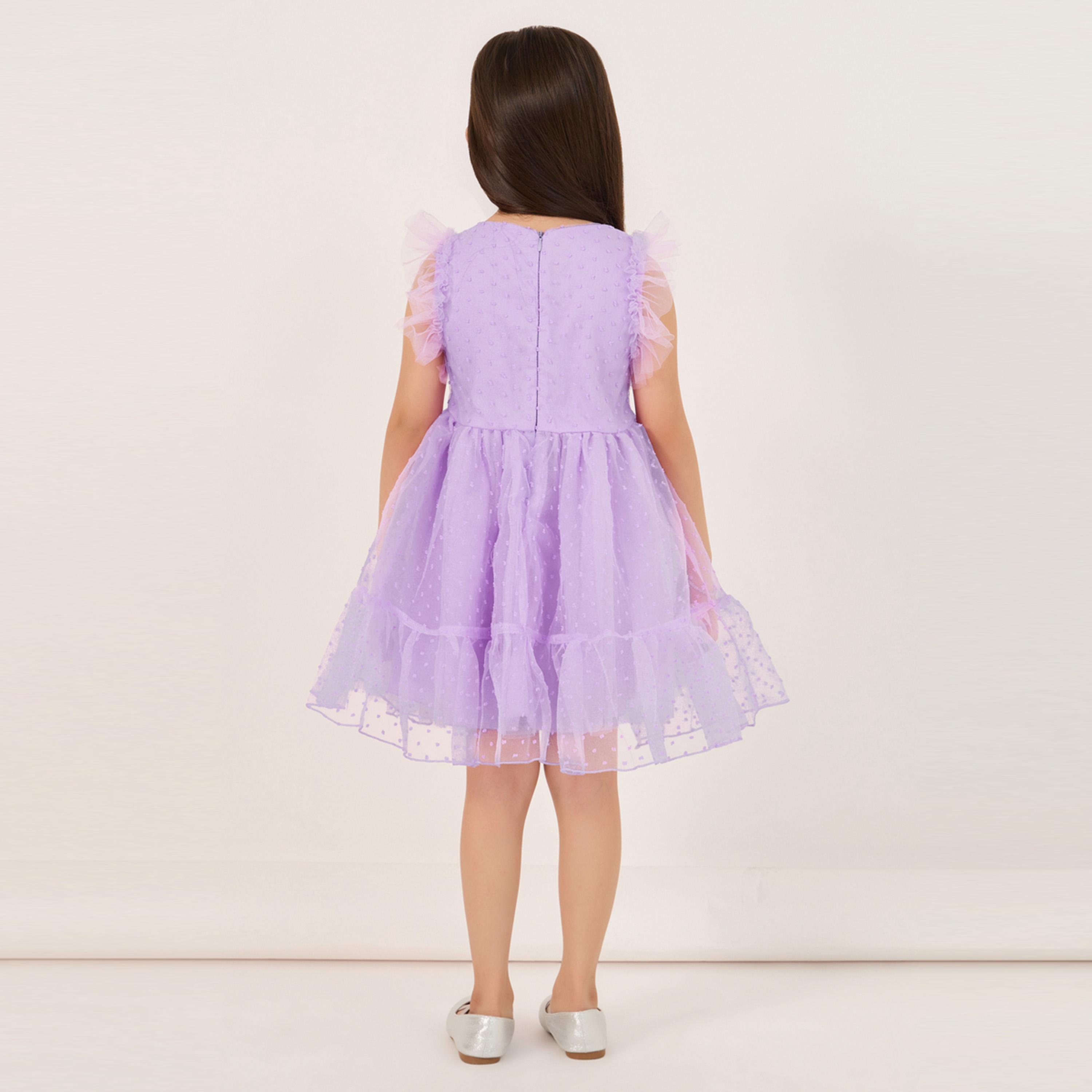ستايلي - فستان بدون أكمام مع حافة مكشكشة وقماش شبكي-girls-clothing-dressesandjumpsuits-image-4