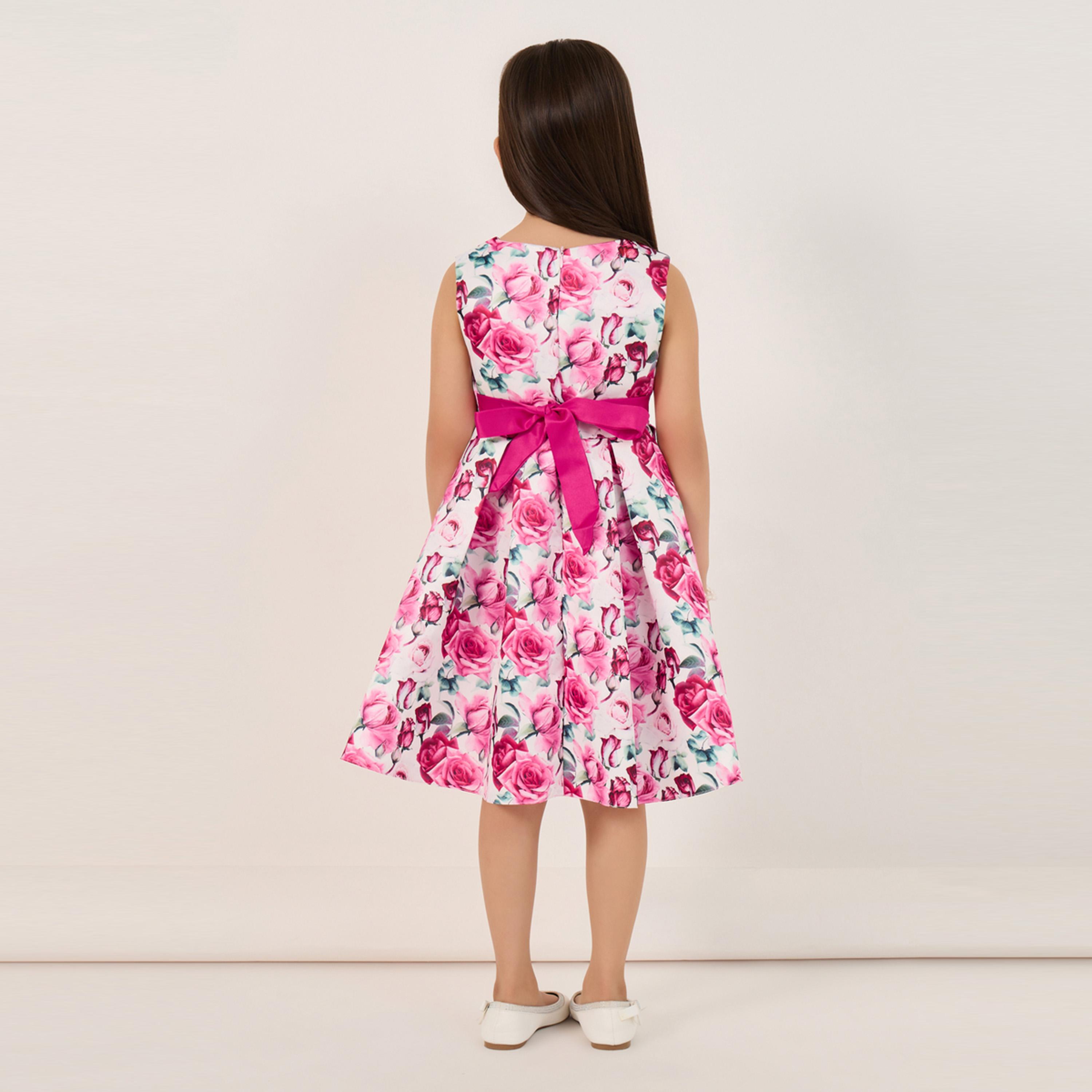 ستايلي - فستان بدون أكمام مورد بالكامل مع تفاصيل فيونكة-girls-clothing-dressesandjumpsuits-image-4