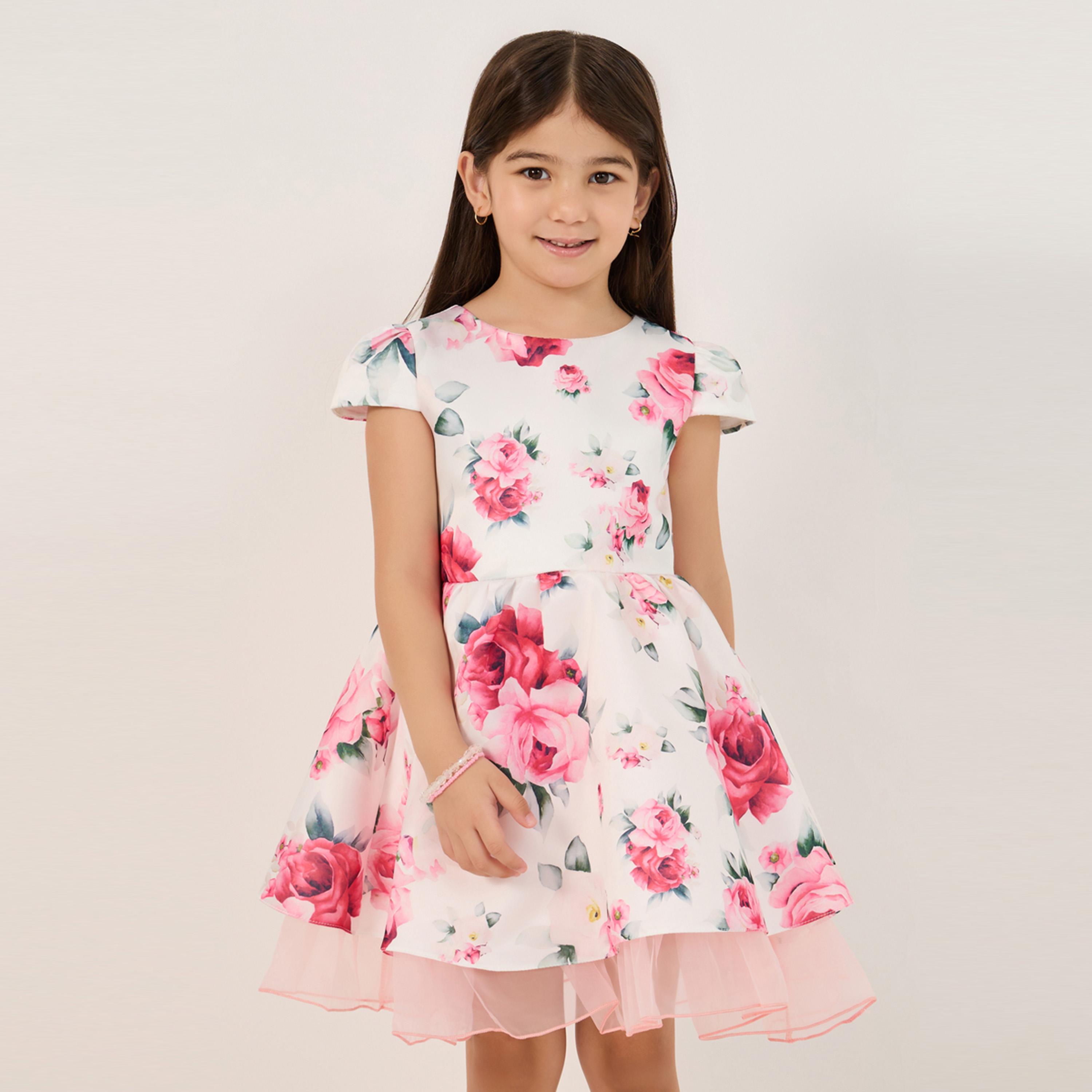 Styli All Over Floral Print Mesh Insert Layered Dress-girls-clothing-dressesandjumpsuits-image-2