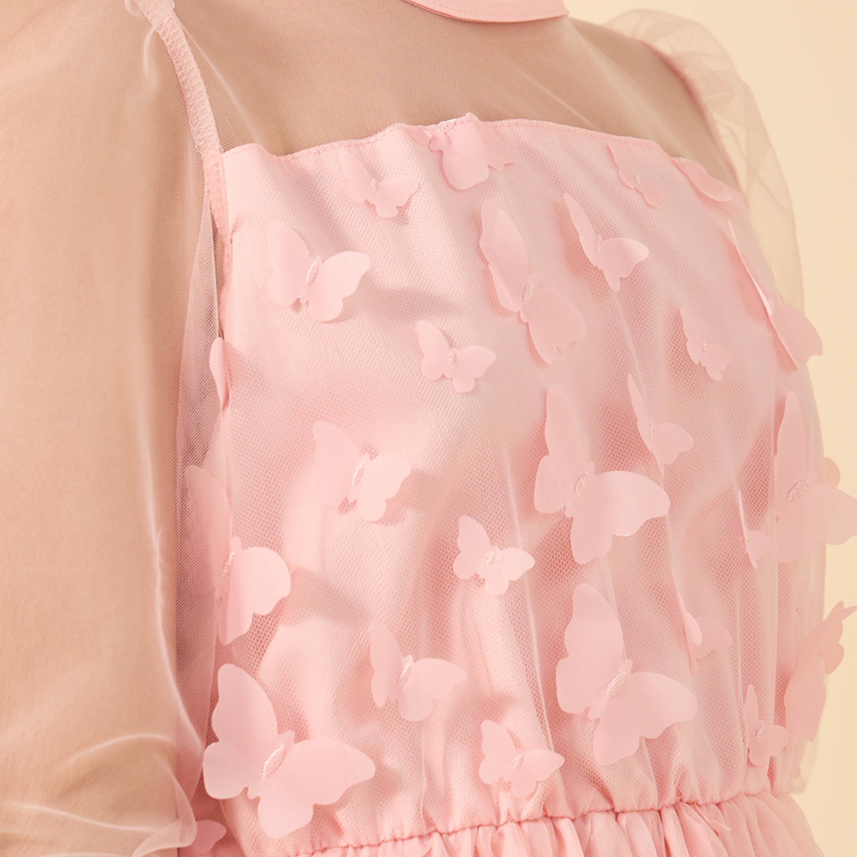 ستايلي-  فستان بأكمام طويلة مزين بفراشات وشبكة-girls-clothing-dressesandjumpsuits-image-4