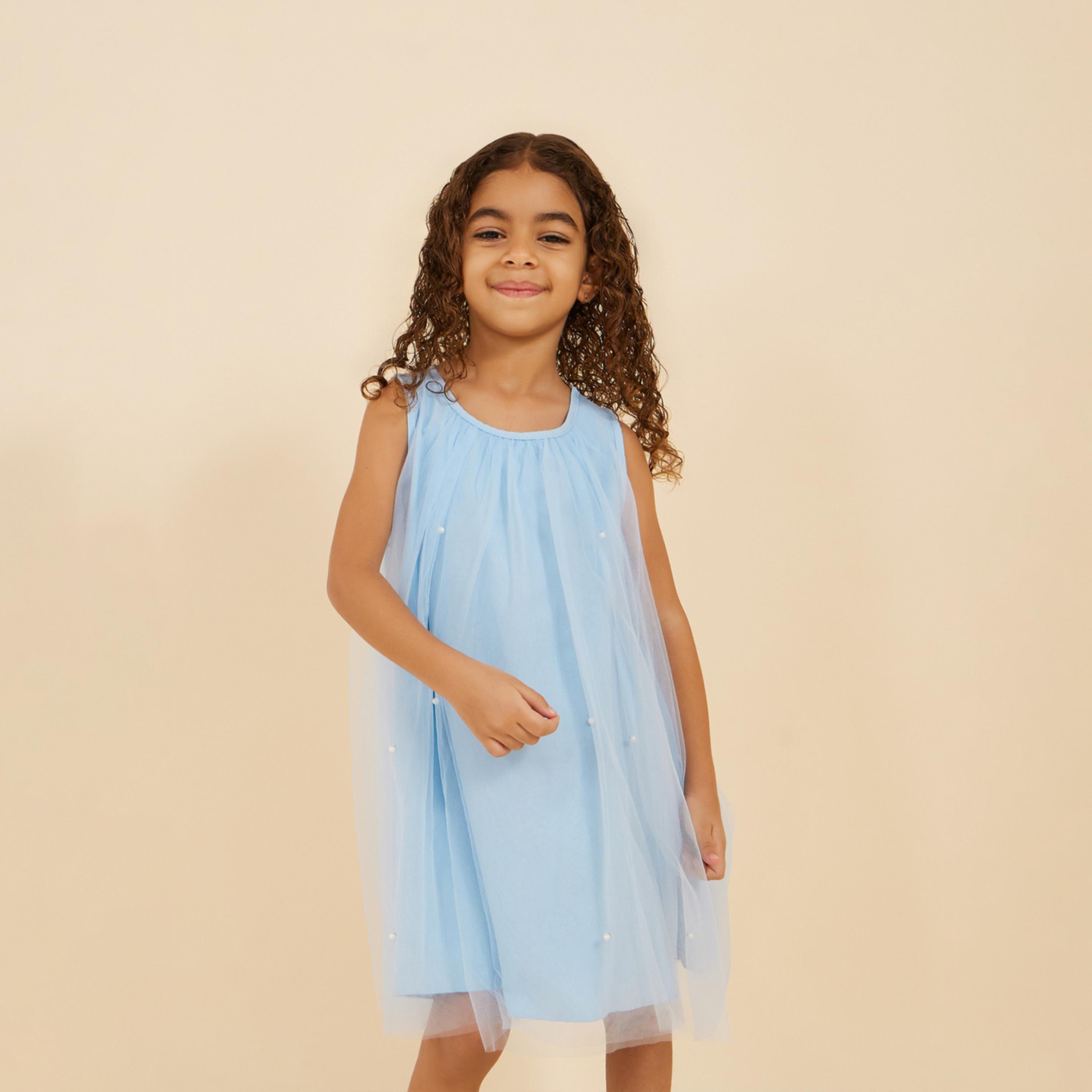 Styli Toddler Girls Mesh dress with pearl applique and bag-girls-clothing-dressesandjumpsuits-image-3