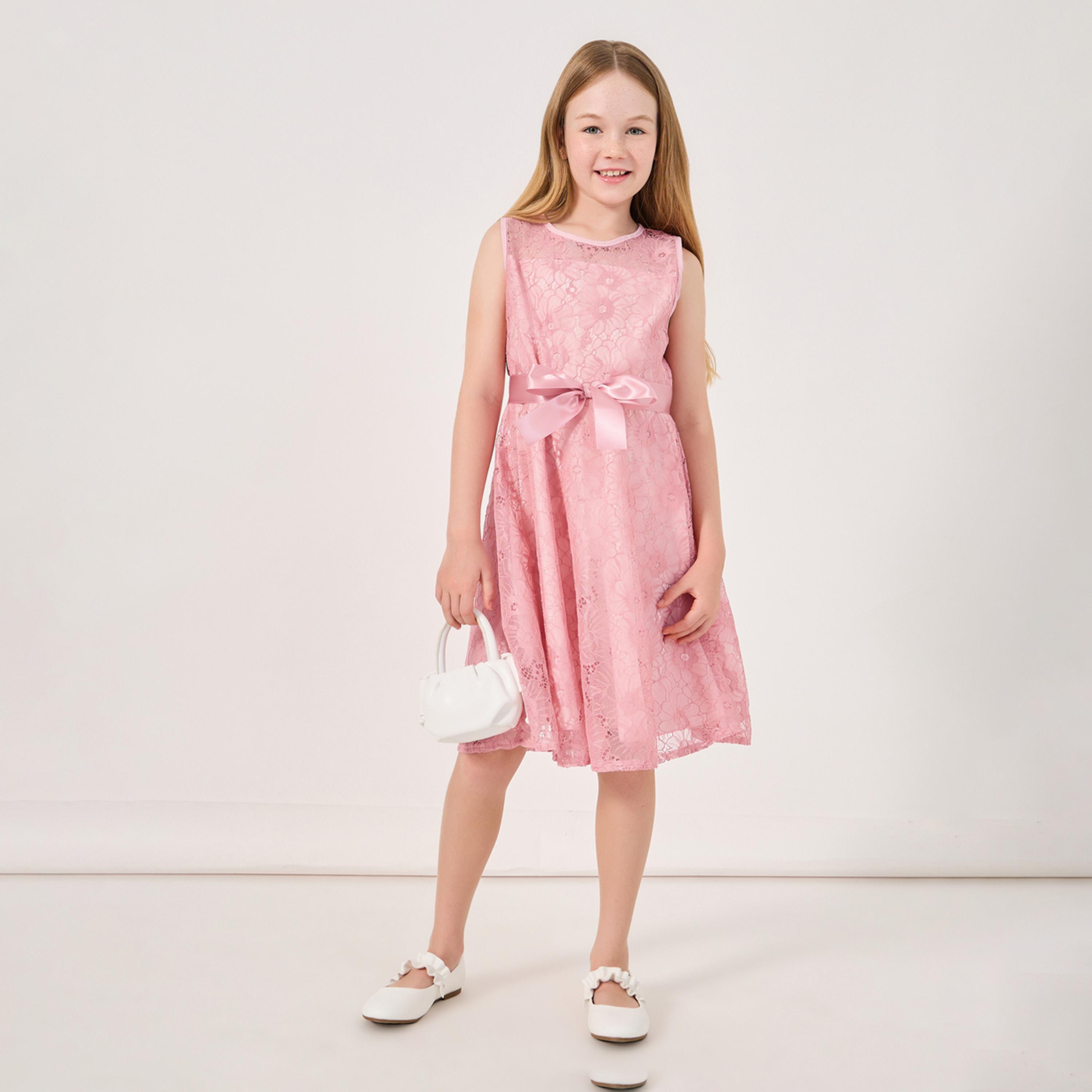 ستايلي - فستان من الدانتيل مع حزام ربط-girls-clothing-dressesandjumpsuits-image-1