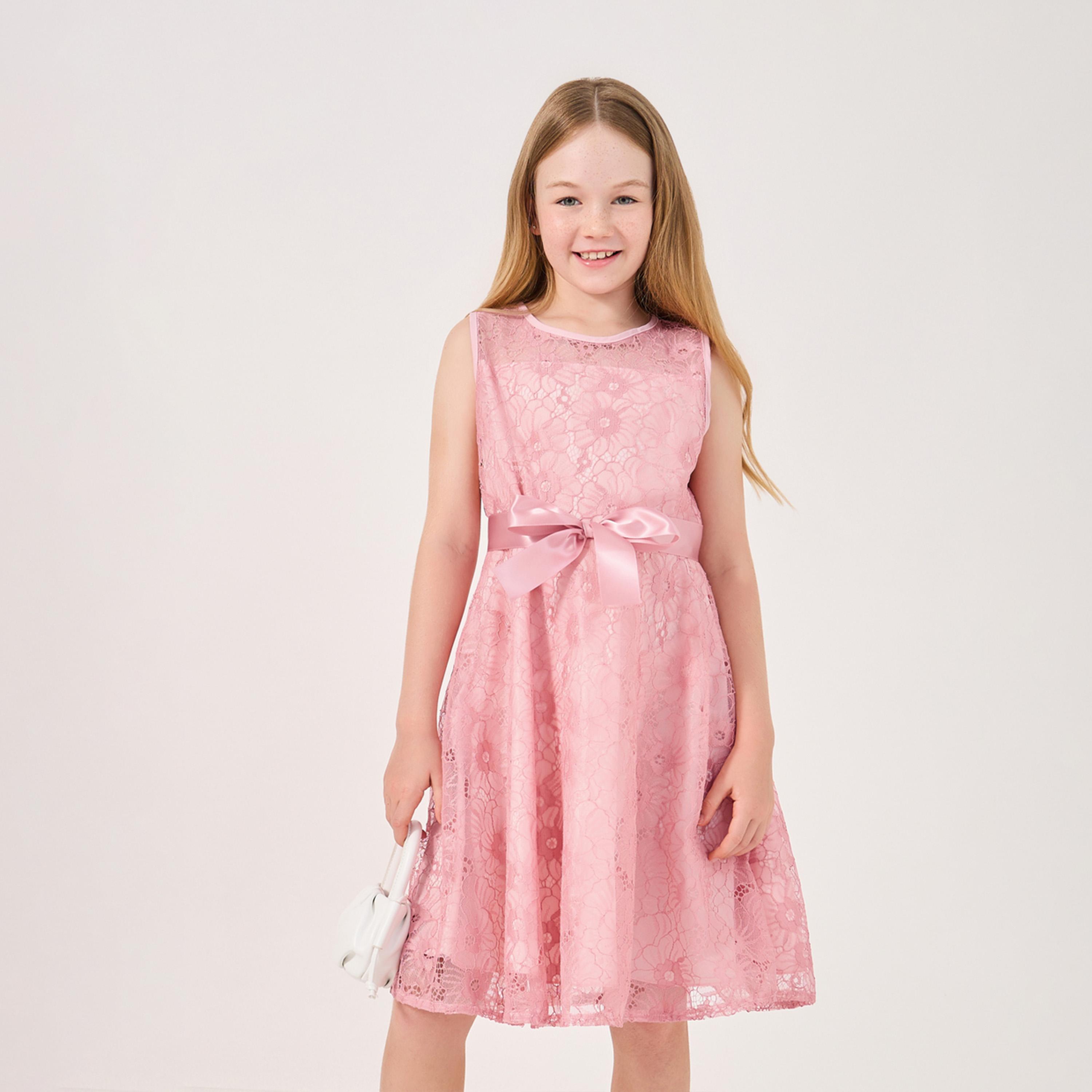 ستايلي - فستان من الدانتيل مع حزام ربط-girls-clothing-dressesandjumpsuits-image-2