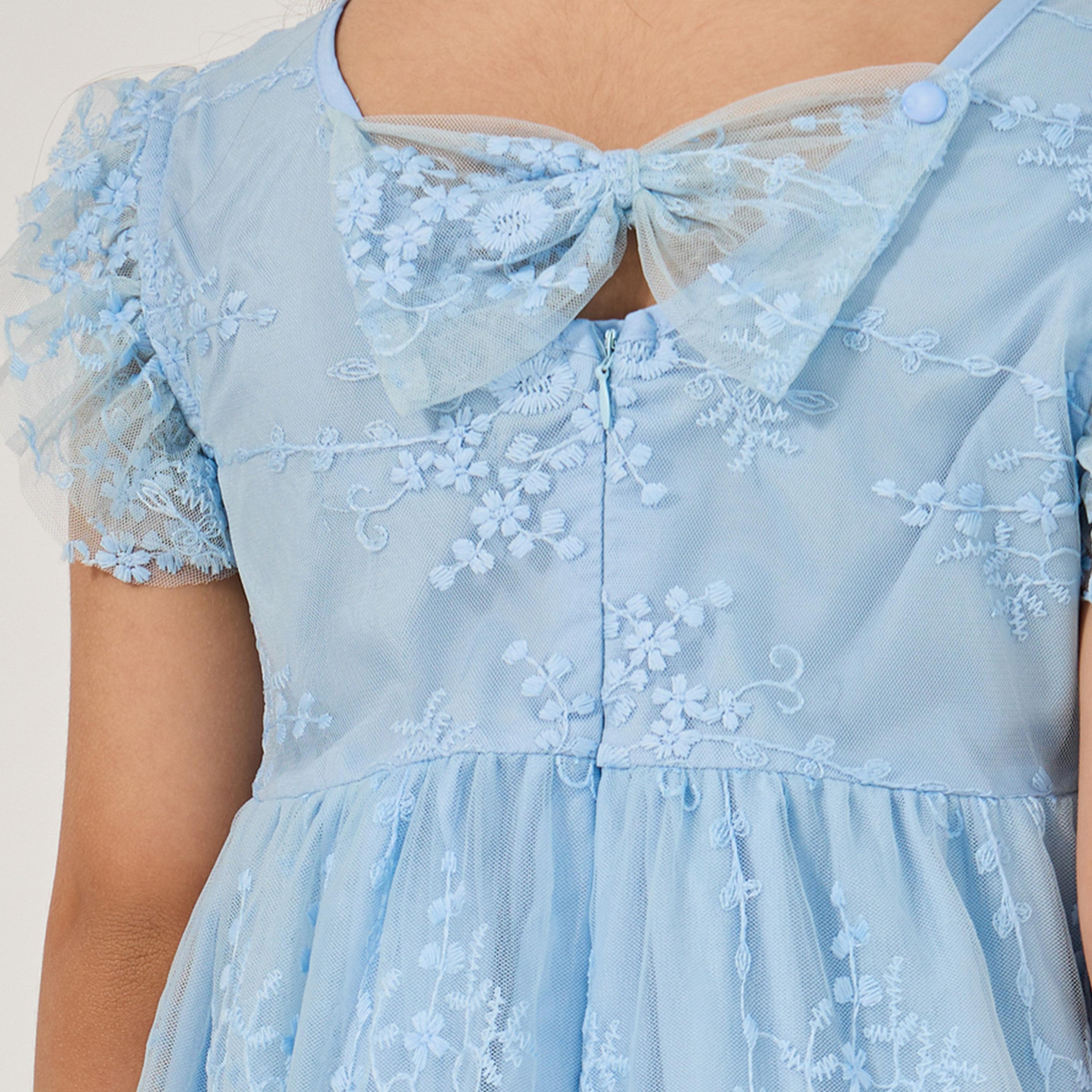 ستايلي-  فستان دانتيل مطوي بأكمام مكشكشة ورقبة دائرية-girls-clothing-dressesandjumpsuits-image-4