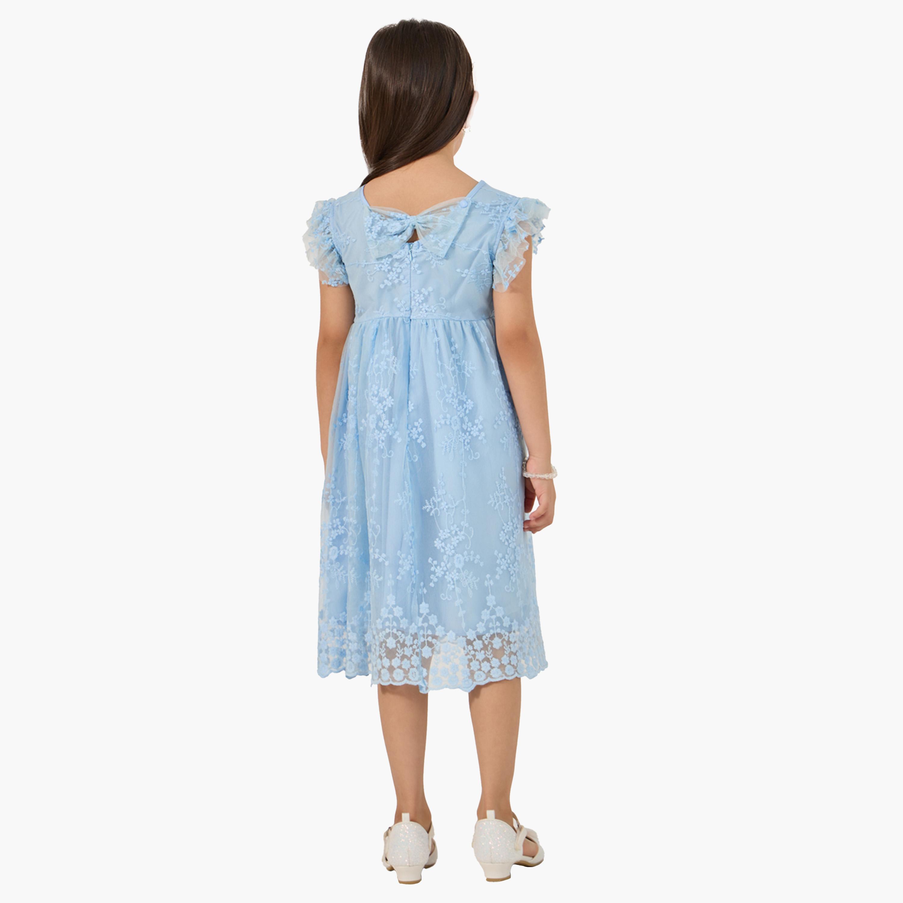 Styli Frill Sleeve Round Neck Pleated Lace Dress-girls-clothing-dressesandjumpsuits-image-5