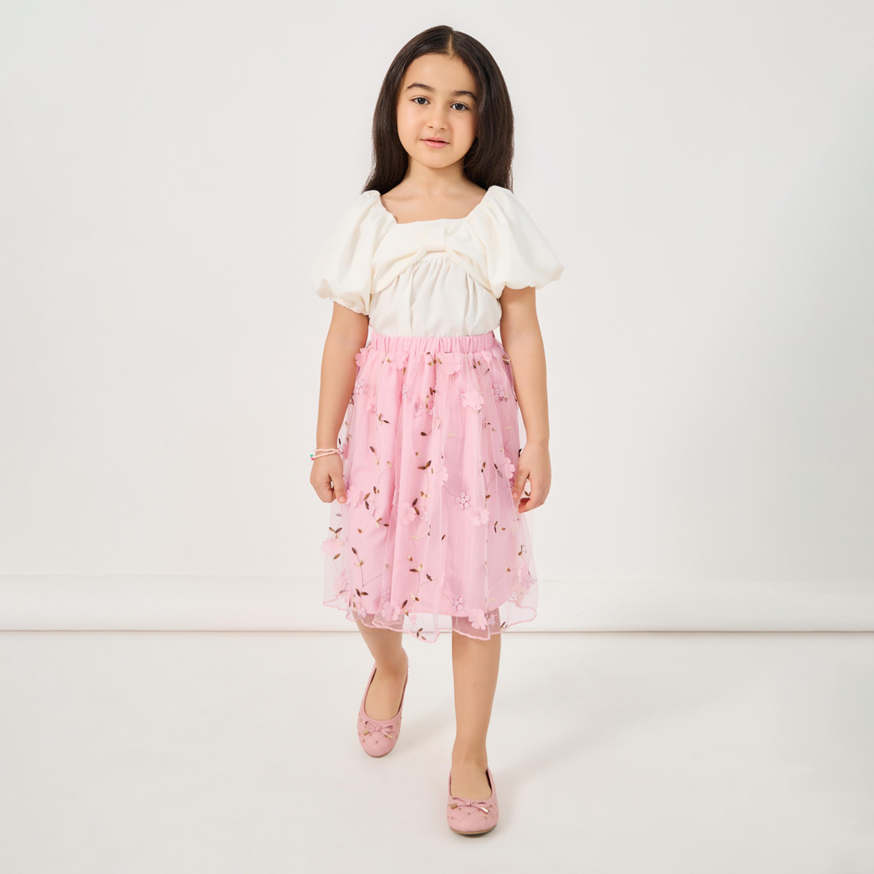 Styli Square Neck Top & Embroidered Mesh Skirt Set-girls-clothing-setsandcoords-image-1
