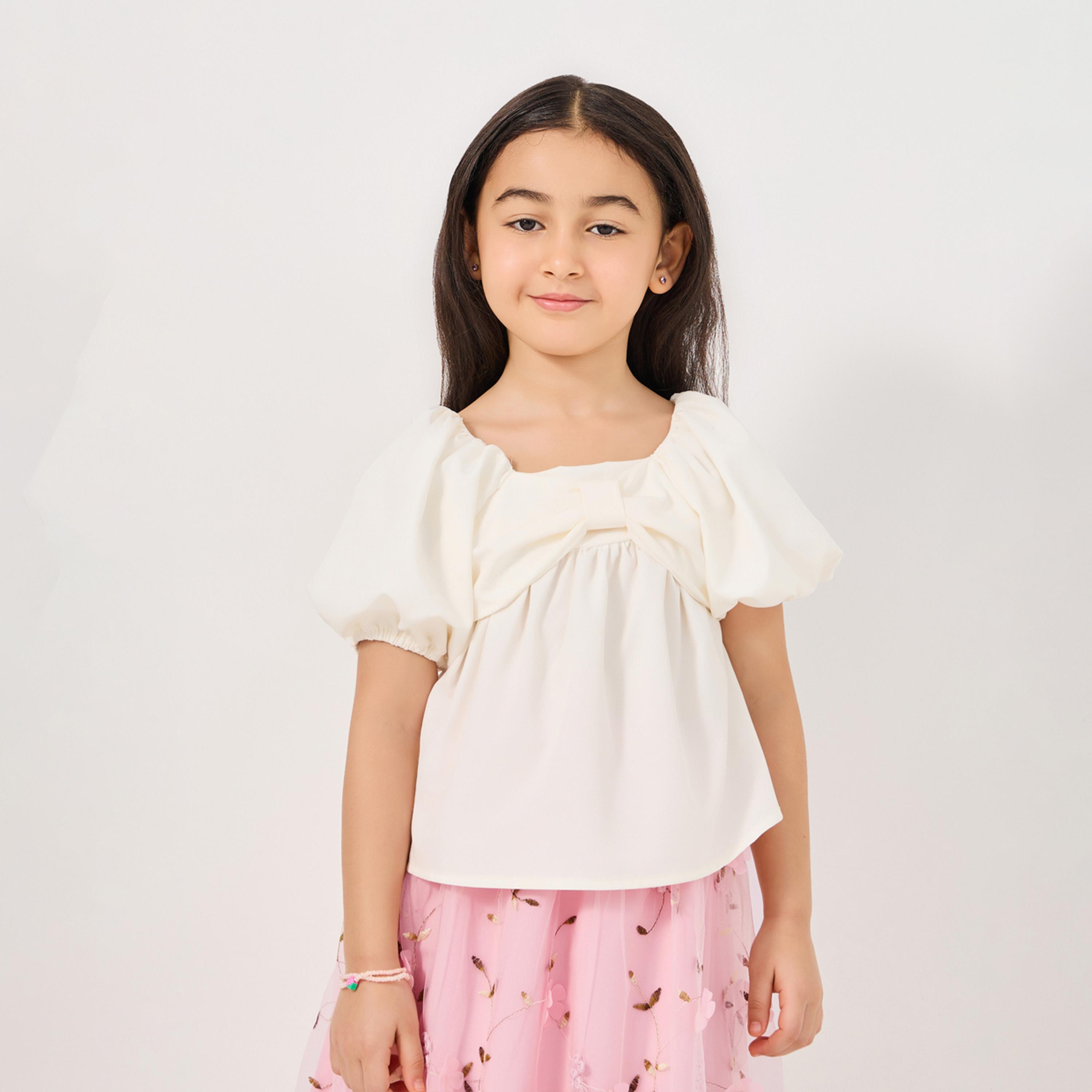Styli Square Neck Top & Embroidered Mesh Skirt Set-girls-clothing-setsandcoords-image-2