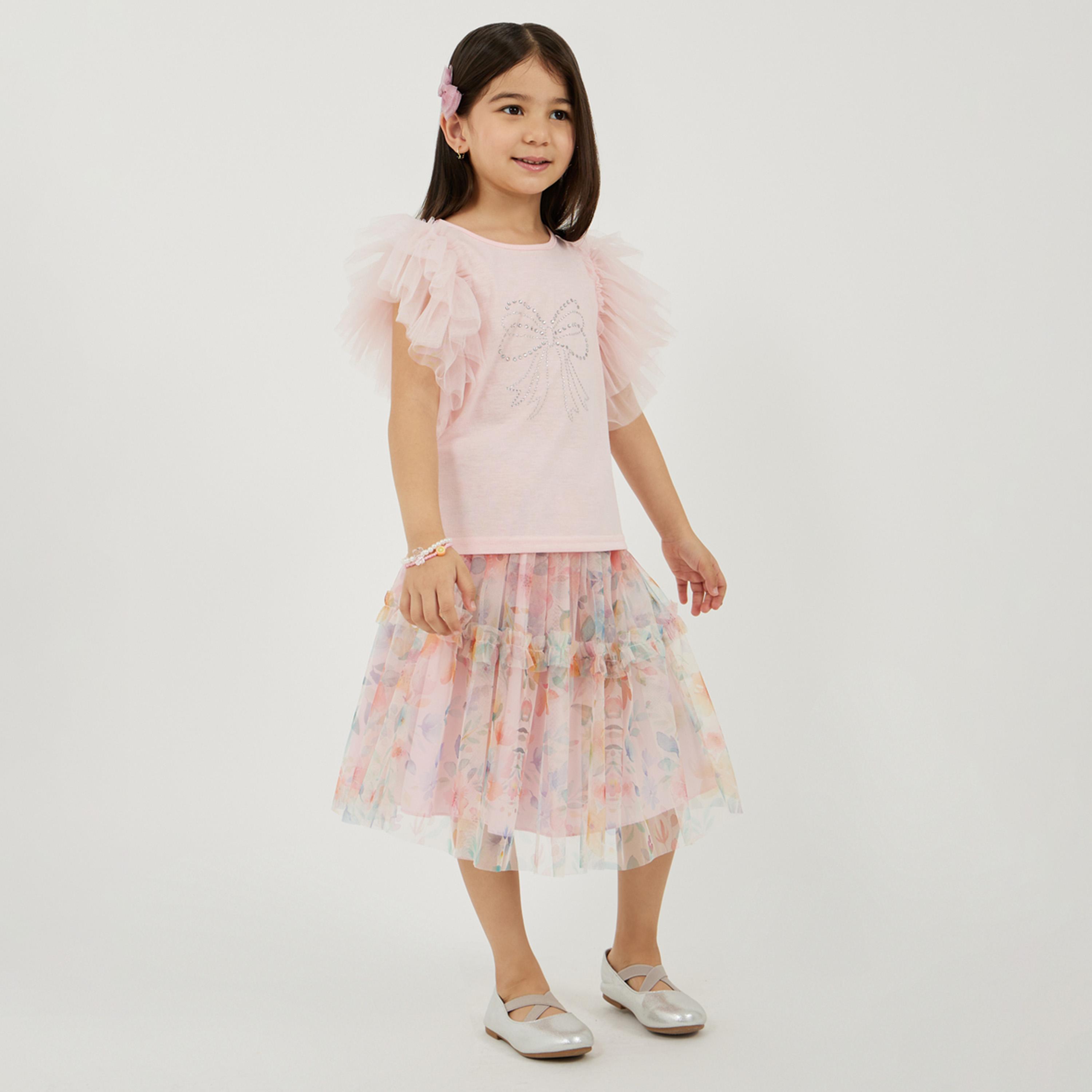 ستايلي - طقم تي شيرت وتنورة مطبوعة للفتيات الصغيرات-girls-clothing-setsandcoords-image-2