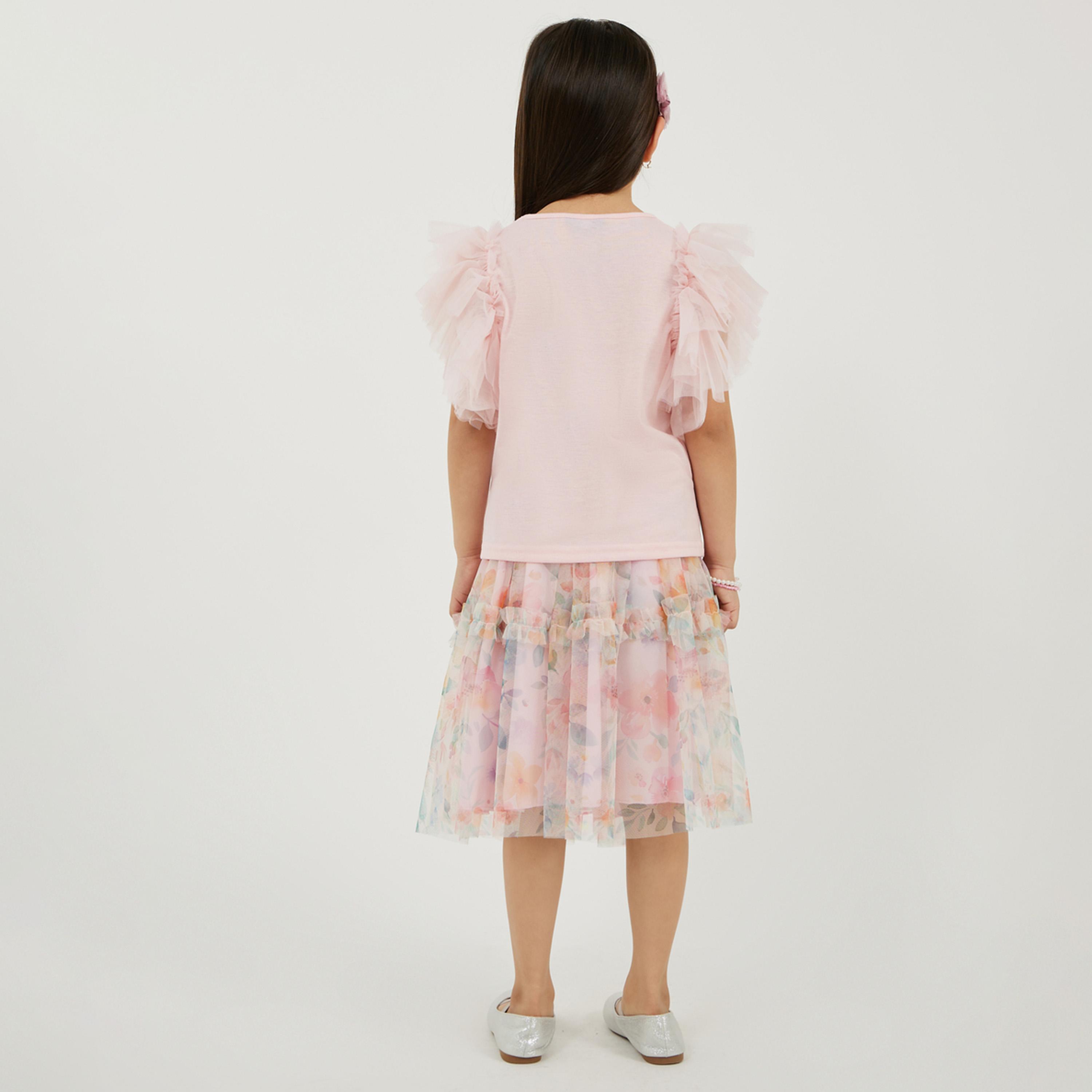 ستايلي - طقم تي شيرت وتنورة مطبوعة للفتيات الصغيرات-girls-clothing-setsandcoords-image-6