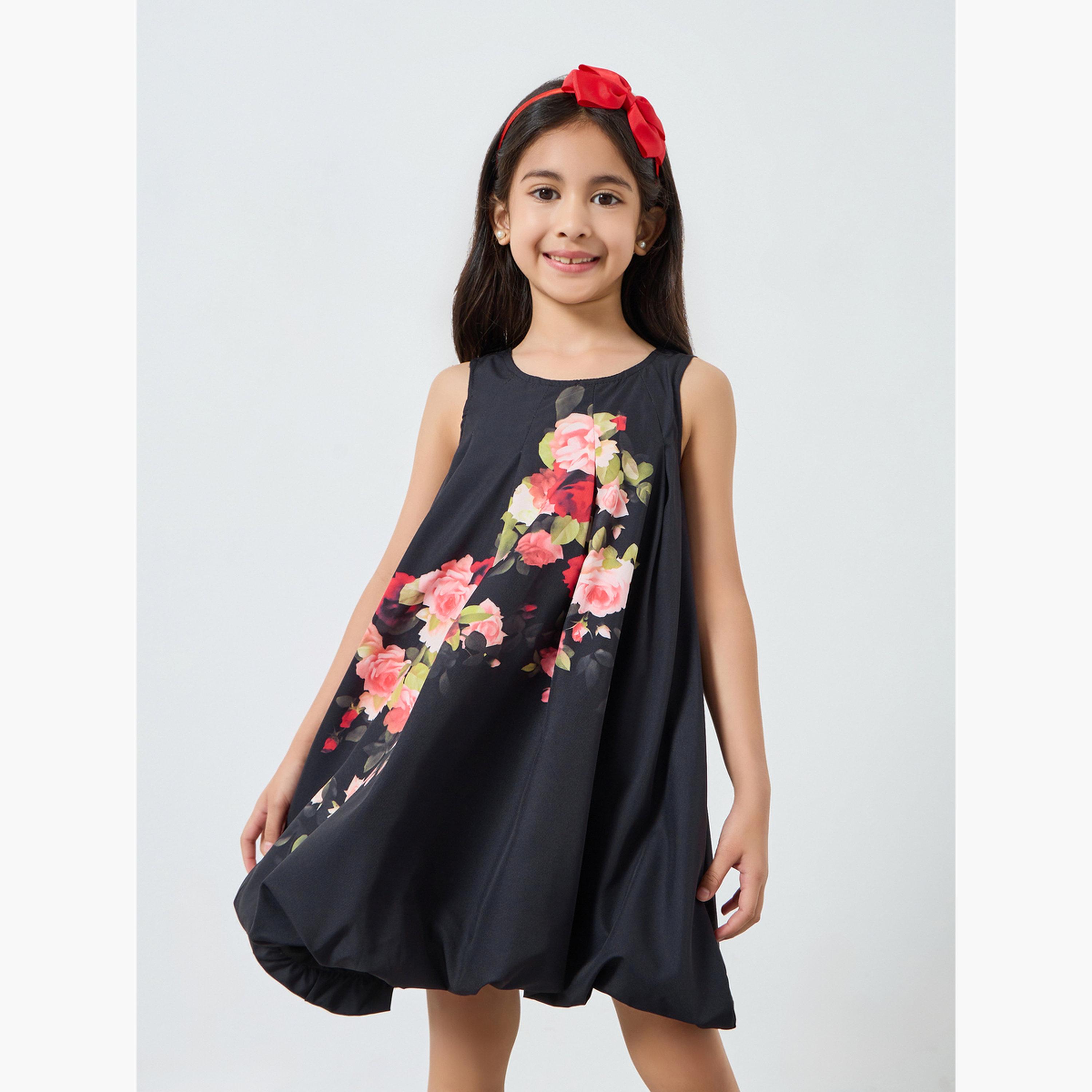 فستان بطبعة زهور بلا أكمام وحافة منفوخة-girls-clothing-dressesandjumpsuits-image-1