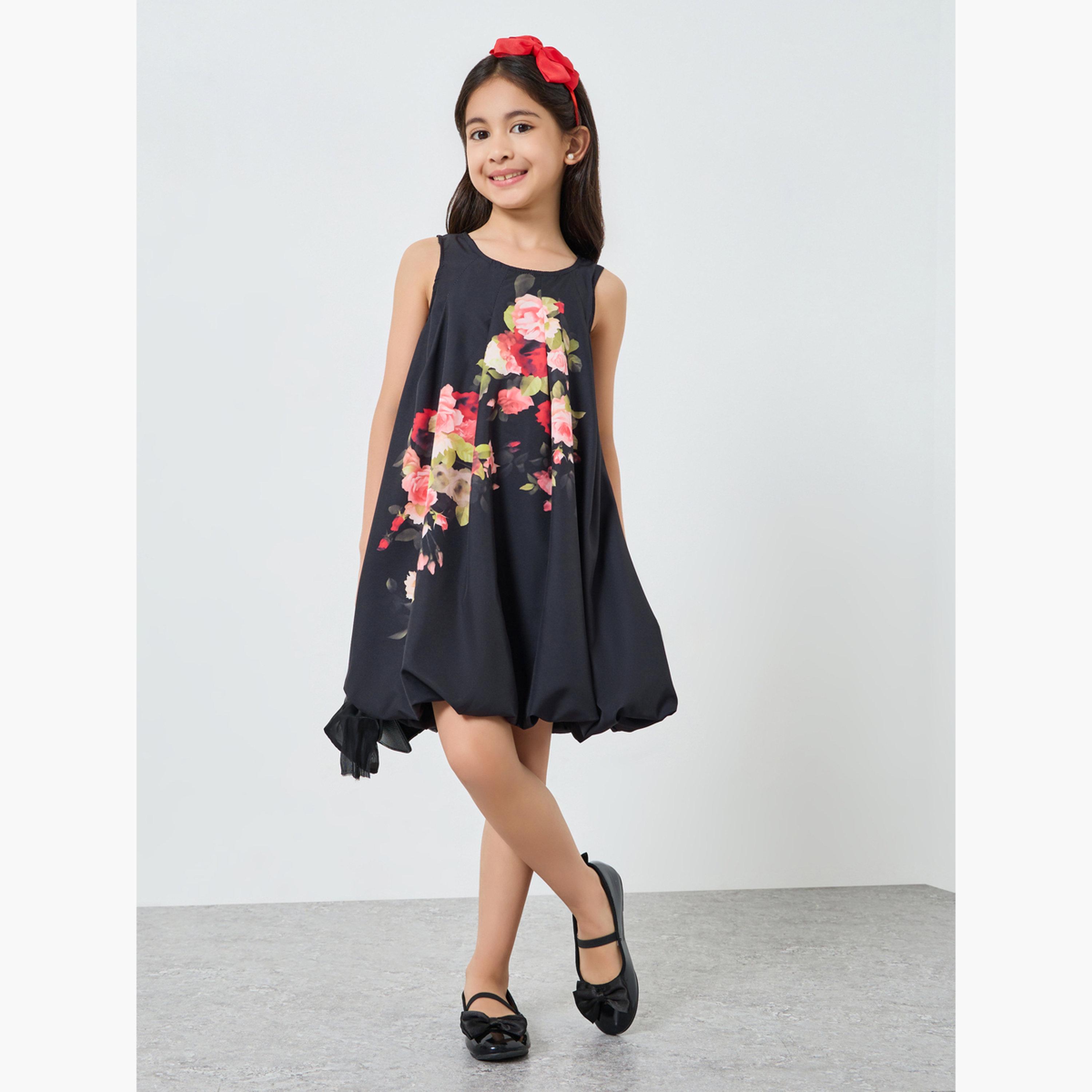 فستان بطبعة زهور بلا أكمام وحافة منفوخة-girls-clothing-dressesandjumpsuits-image-2
