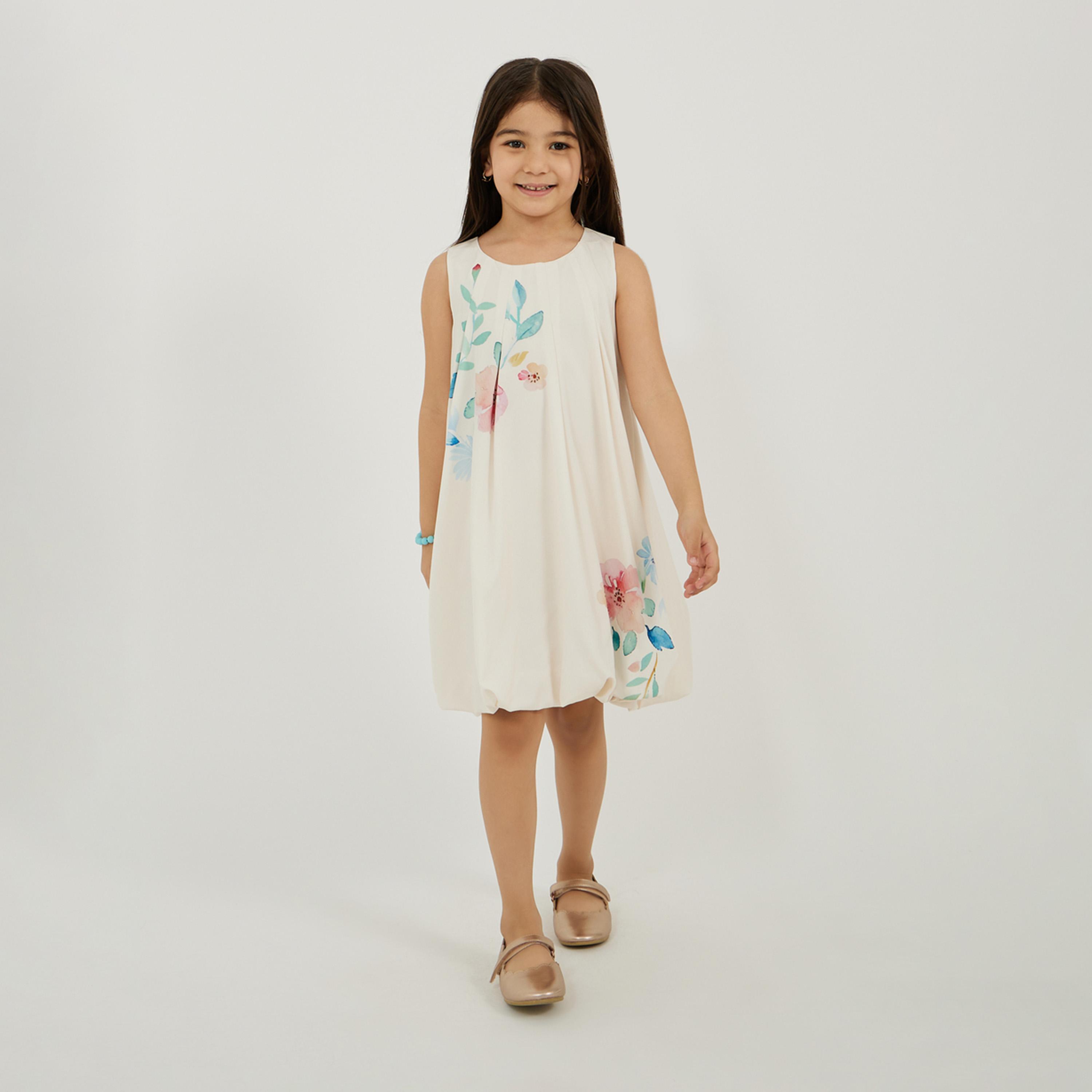 ستايلي - فستان للبنات الصغار بحاشية منفوخة مع طباعة موضعية-girls-clothing-dressesandjumpsuits-image-1