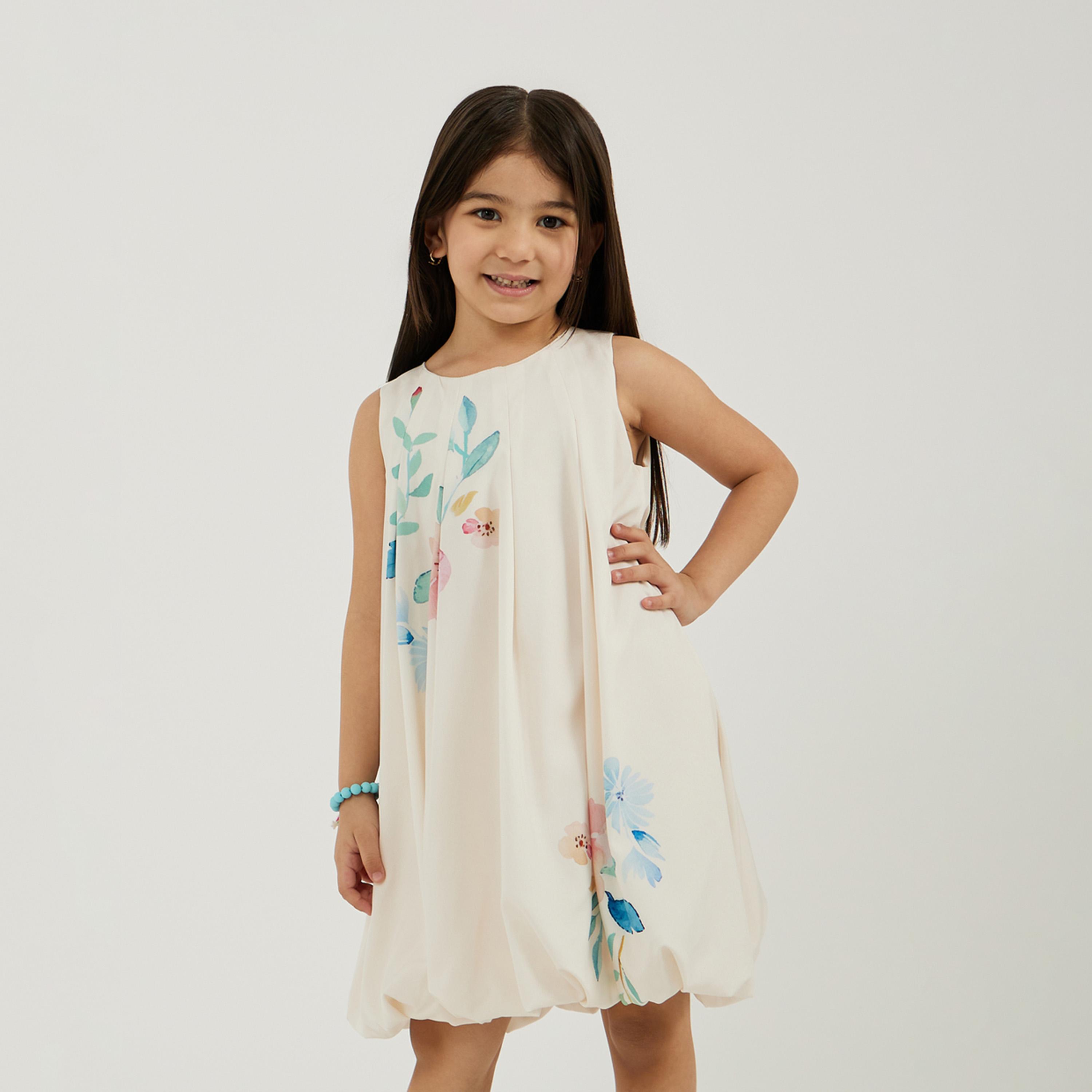 ستايلي - فستان للبنات الصغار بحاشية منفوخة مع طباعة موضعية-girls-clothing-dressesandjumpsuits-image-2