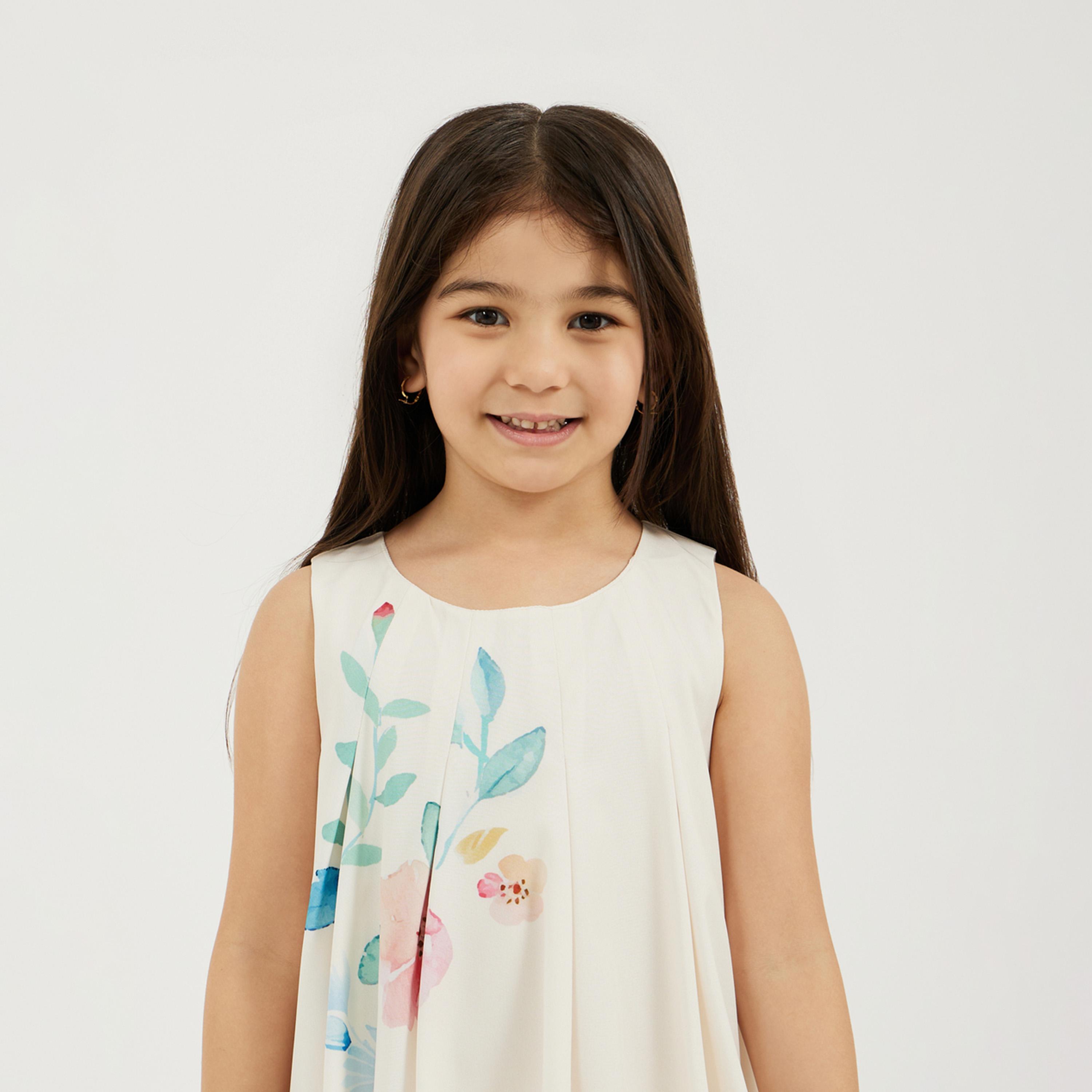 ستايلي - فستان للبنات الصغار بحاشية منفوخة مع طباعة موضعية-girls-clothing-dressesandjumpsuits-image-4