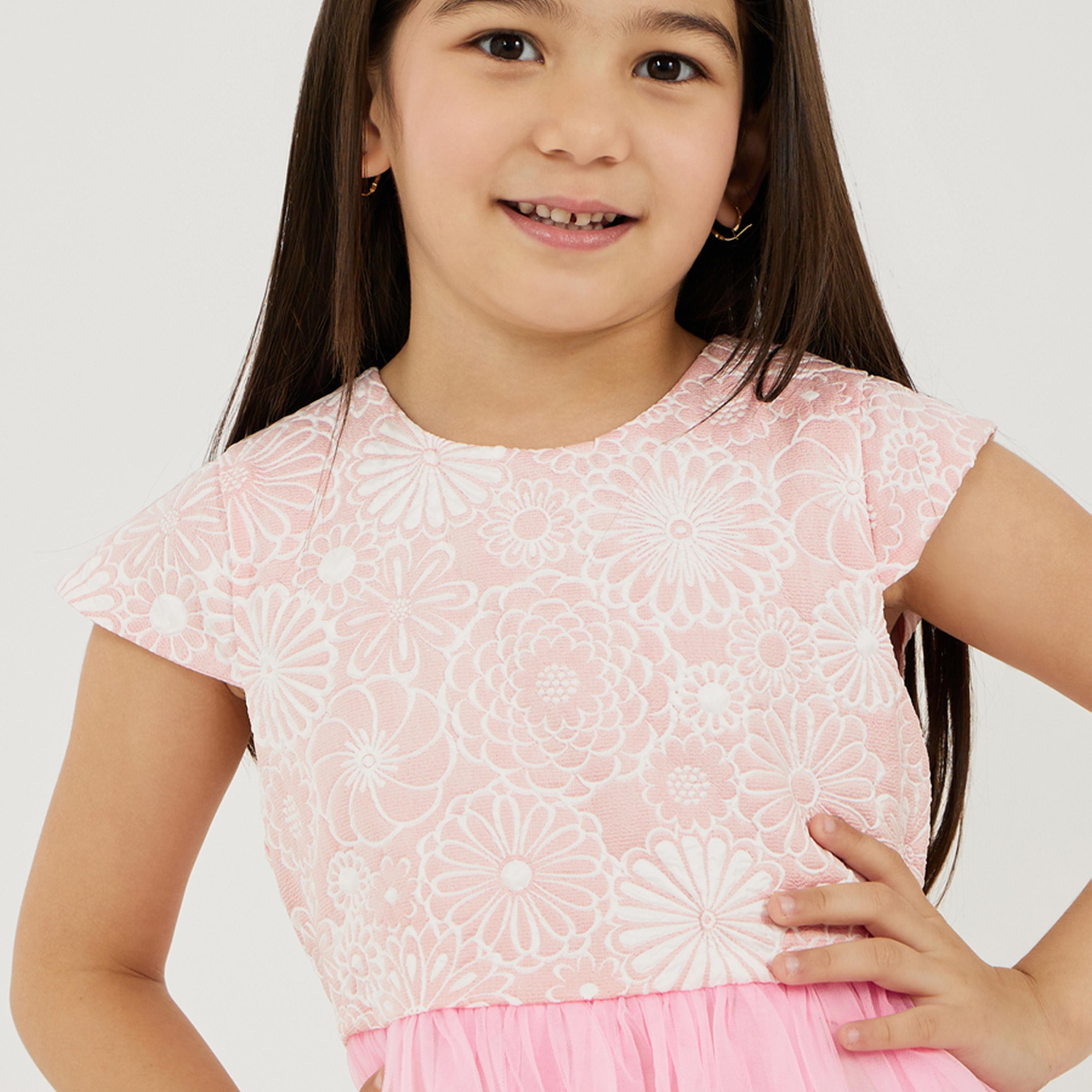 ستايلي - فستان جاكار للفتيات الصغيرات مع جزء سفلي شبكي-girls-clothing-dressesandjumpsuits-image-3