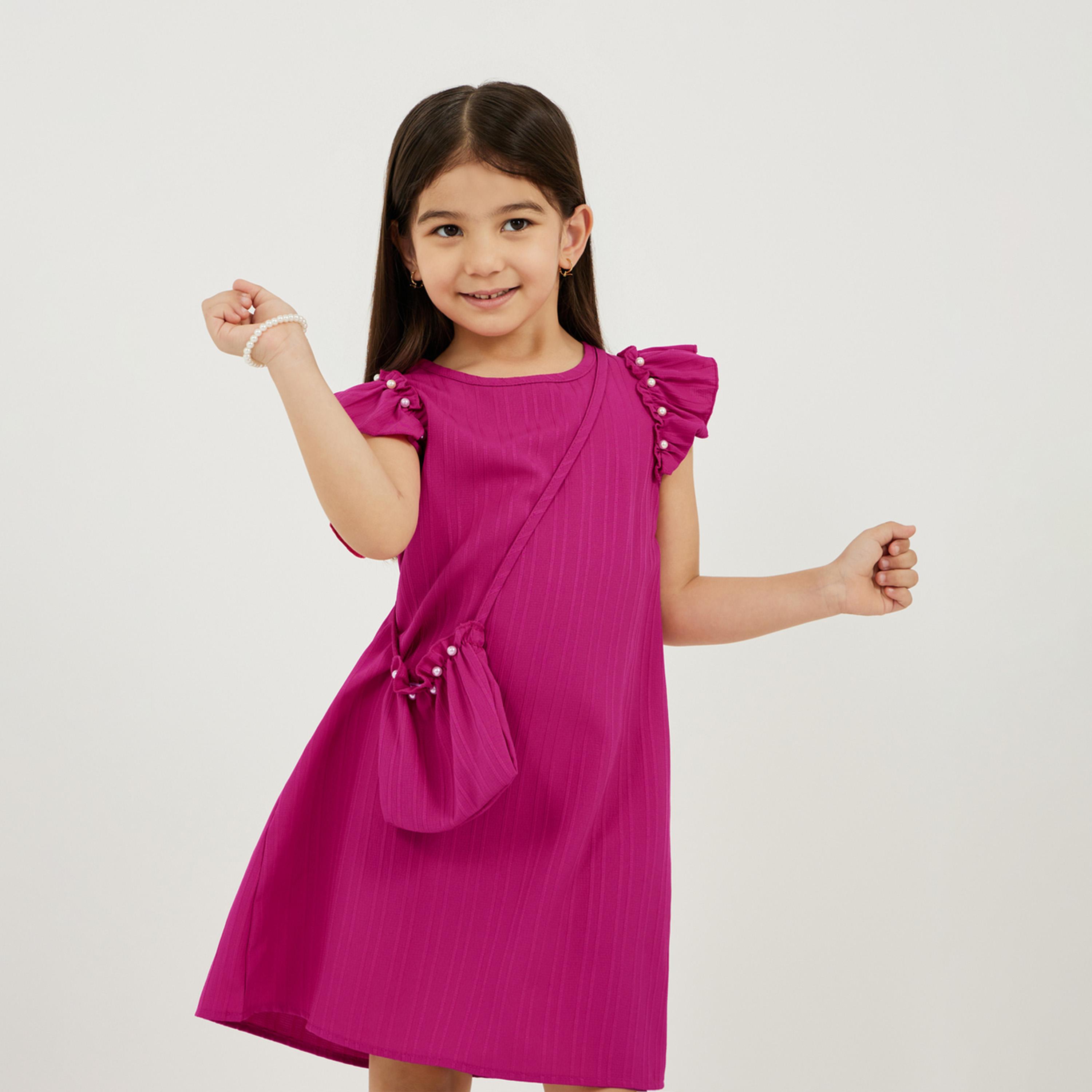 Styli Toddler Girls Textured Knit Dress With Bag-girls-clothing-dressesandjumpsuits-image-1