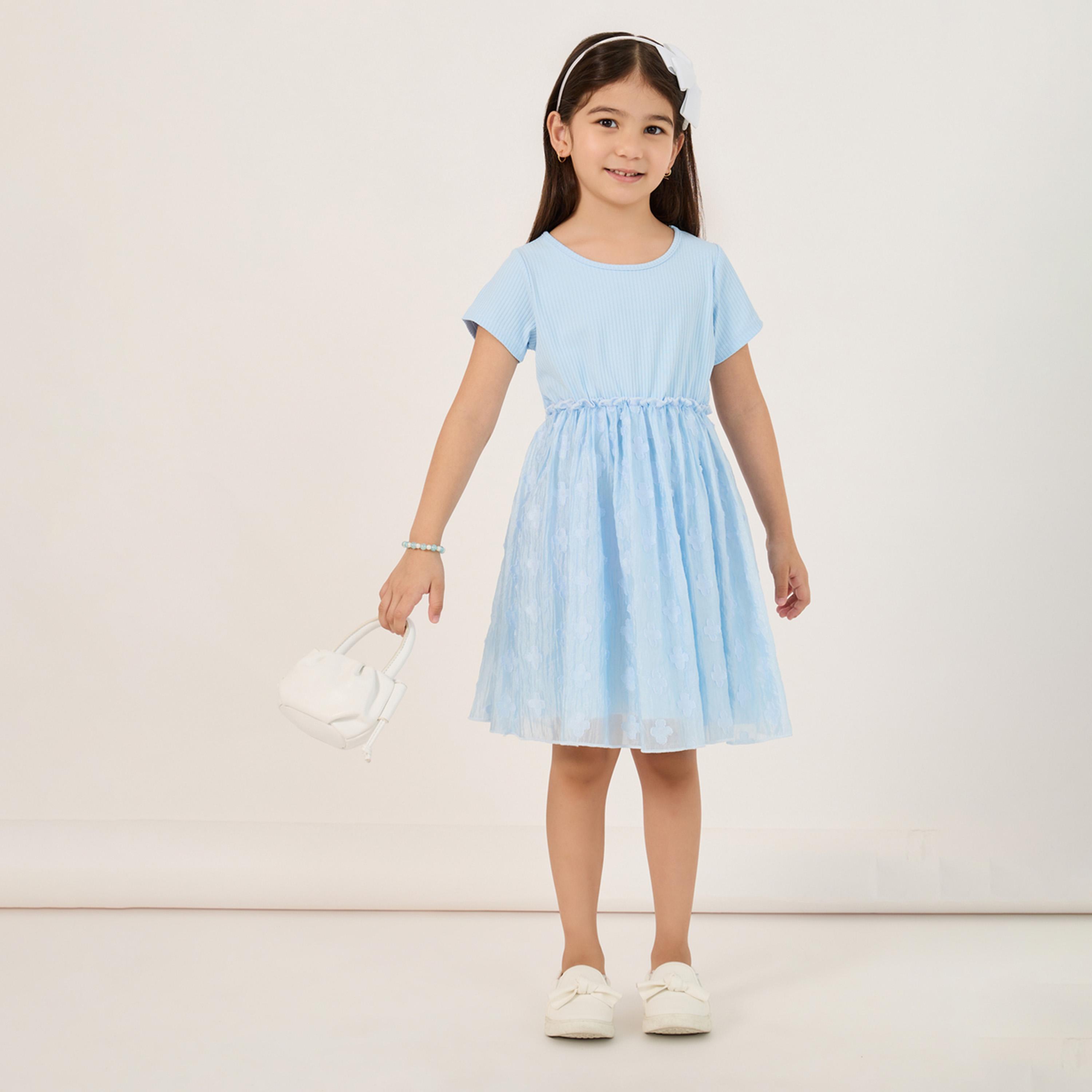 Styli Textured Organza Rib Knit Knee-Length Dress-girls-clothing-dressesandjumpsuits-image-1