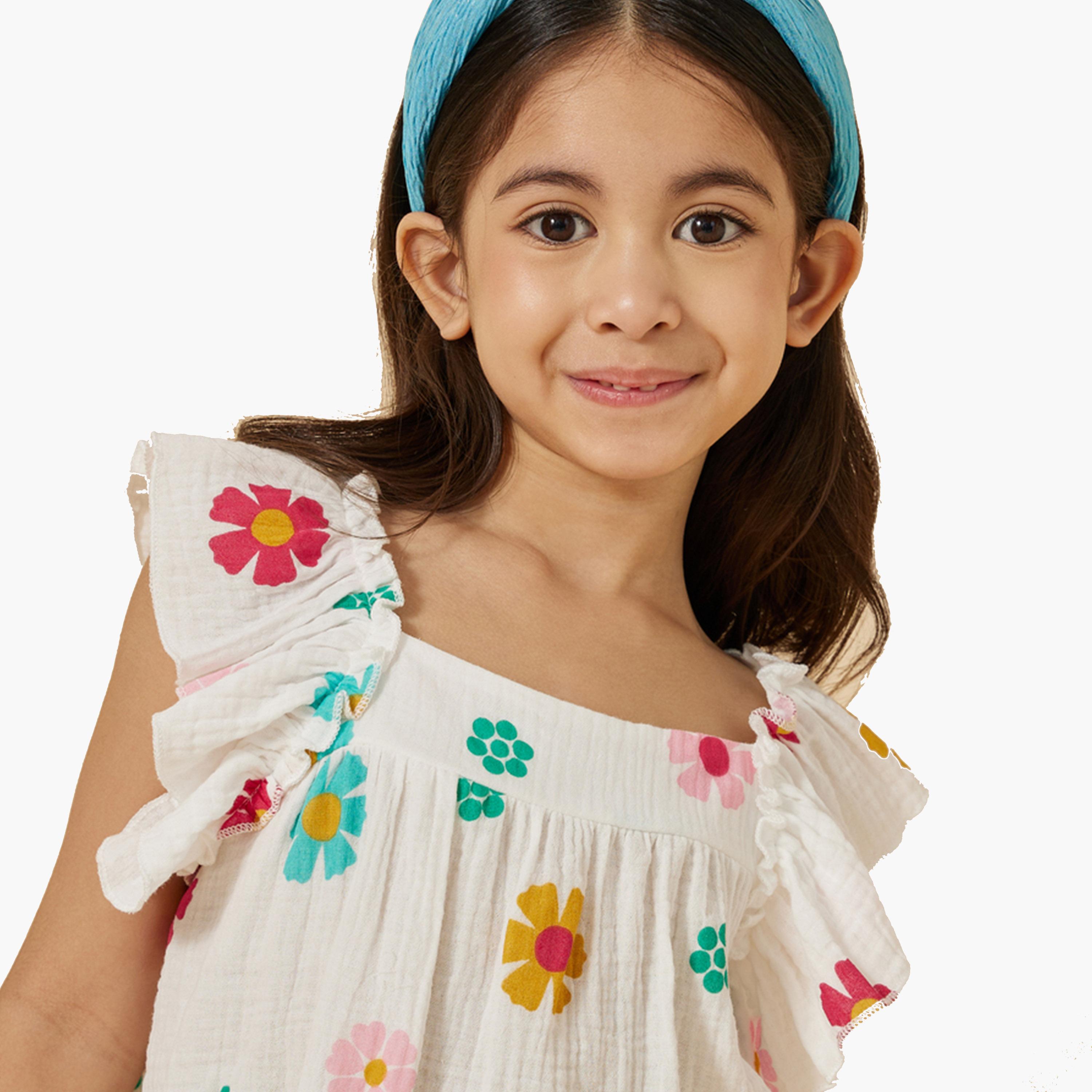 ستايلي-  طقم بلوزة وبنطال بأكمام مكشكشة وطبعة زهور-girls-clothing-setsandcoords-image-4