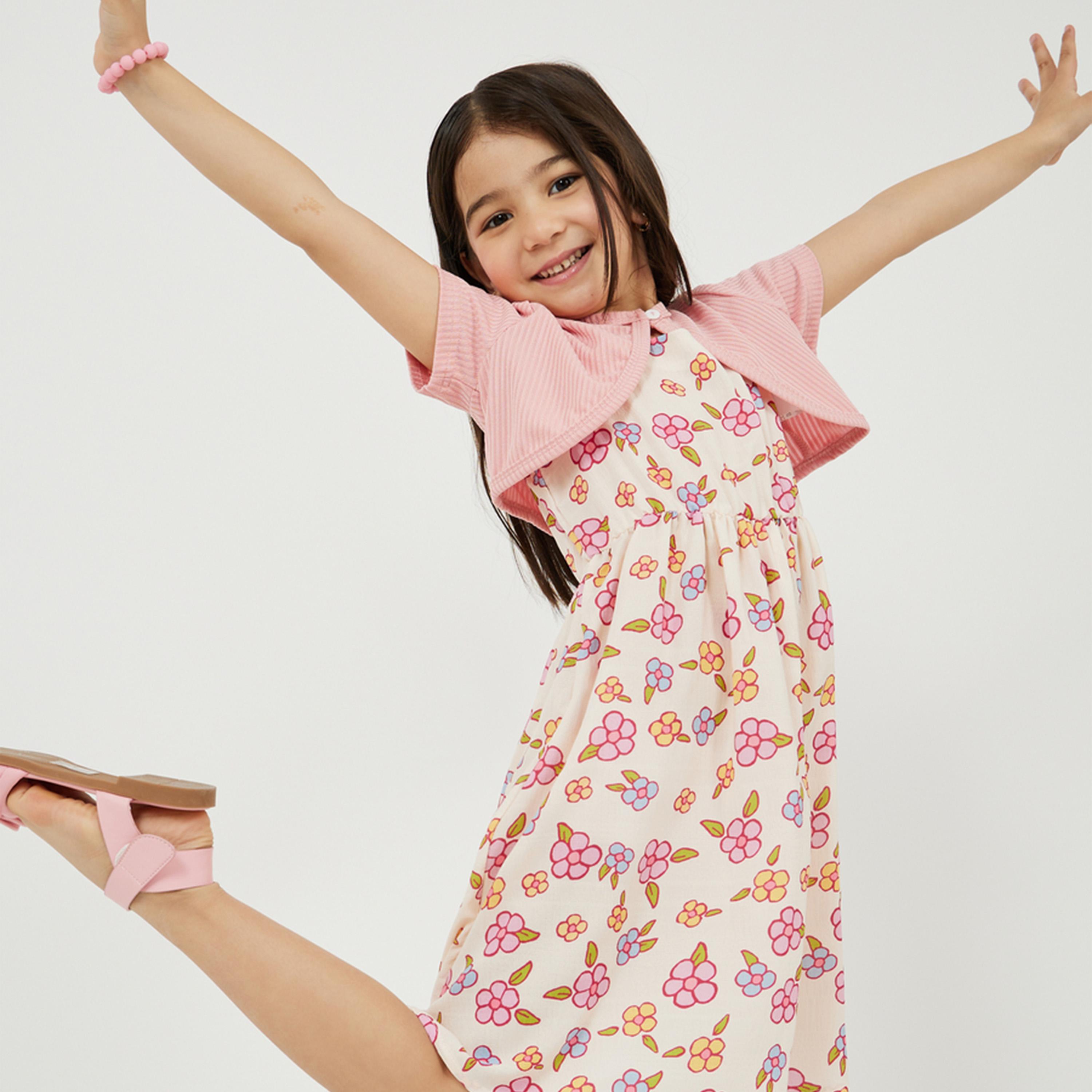ستايلي - فستان محبوك للفتيات الصغيرات مع سترة-girls-clothing-dressesandjumpsuits-image-1