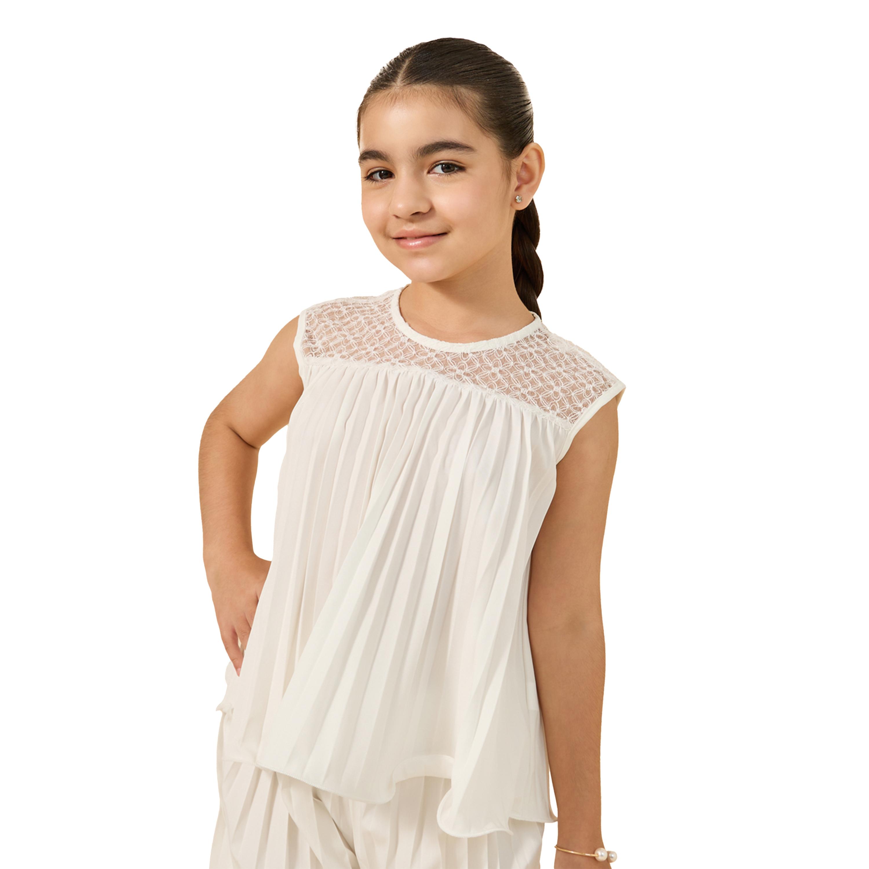 Styli Teen Girls Pleated set with lace insert-girls-clothing-setsandcoords-image-2