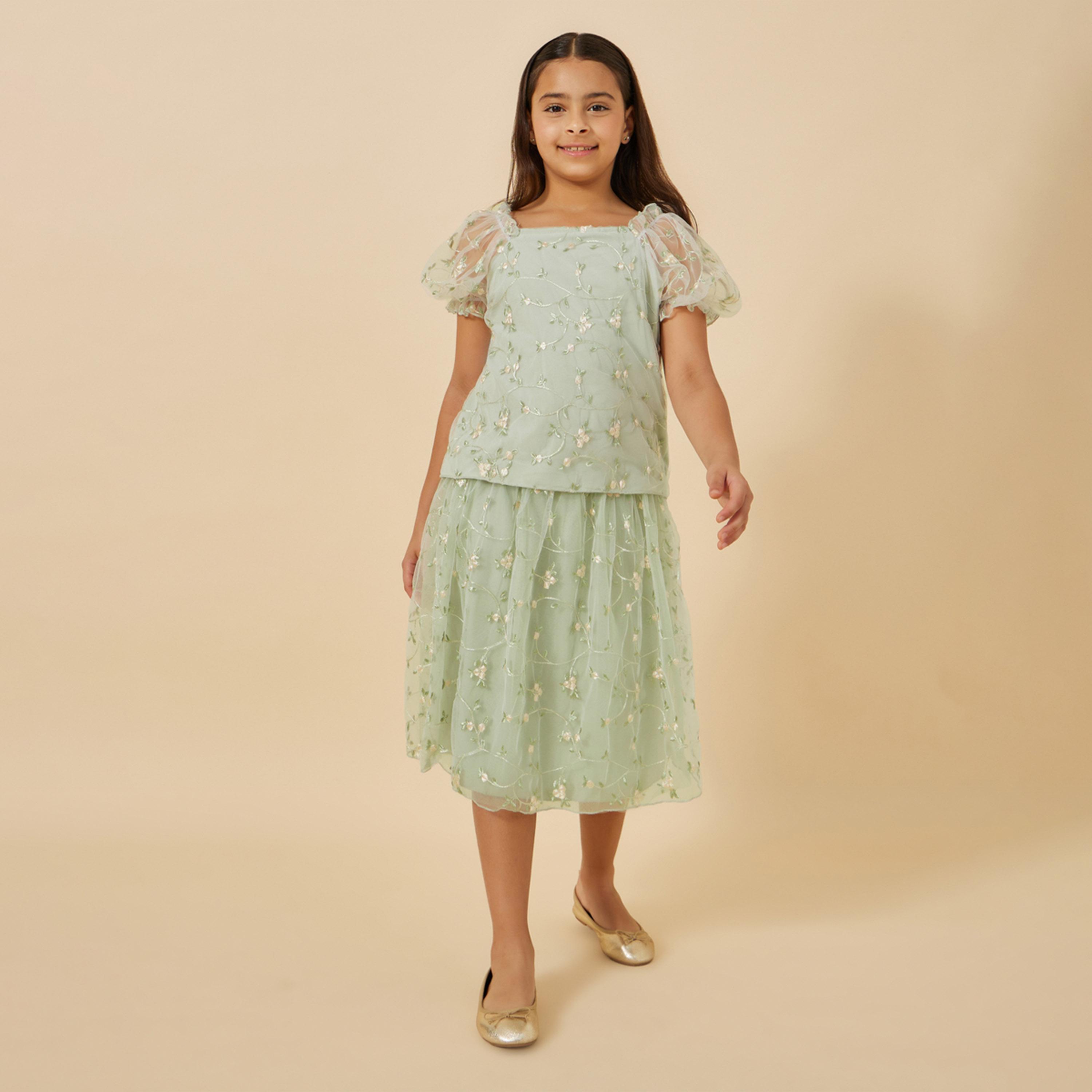 ستايلي - ليميتد - مجموعة بلوزة وتنورة مطرزة للفتيات المراهقات-girls-clothing-setsandcoords-image-2