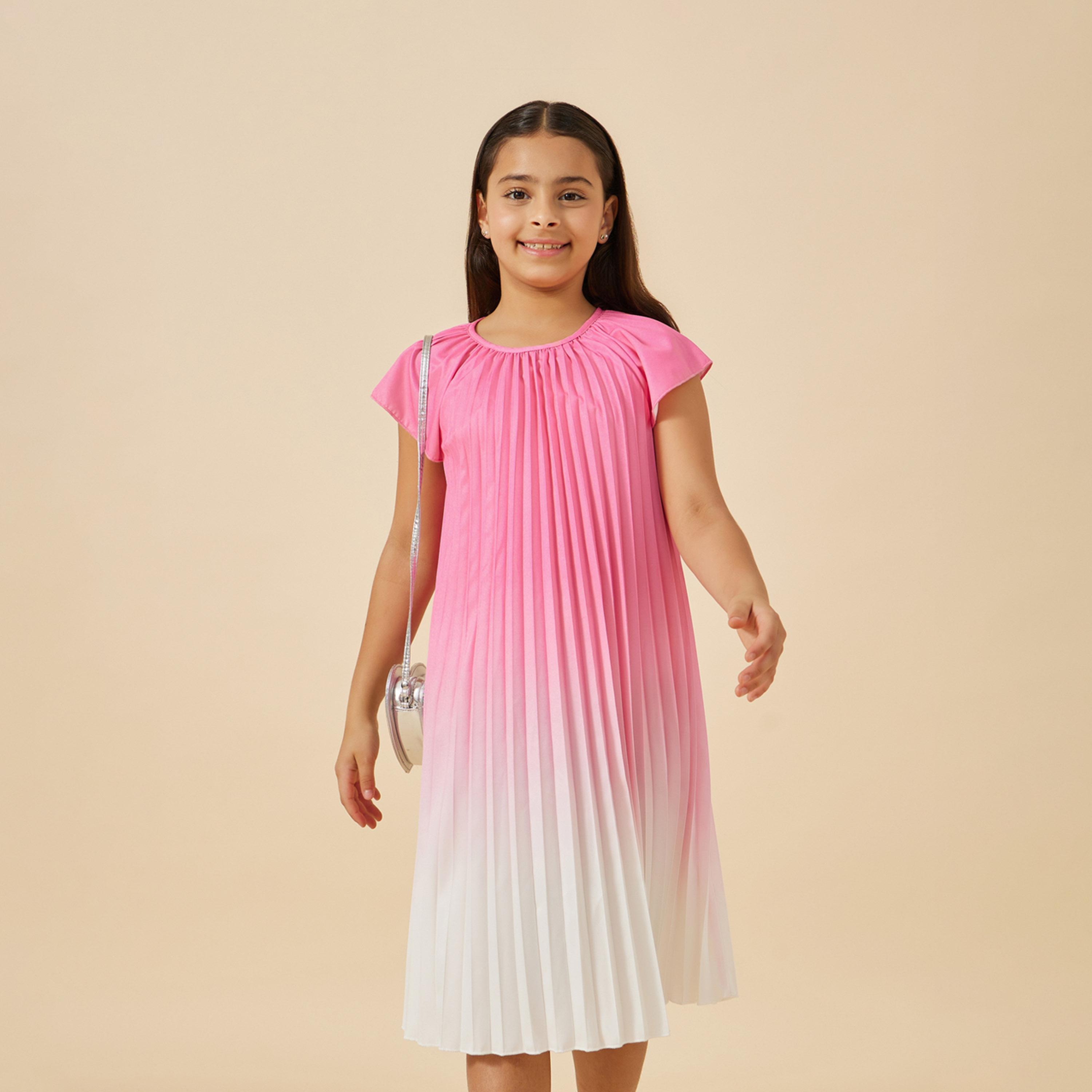 ستايلي - فستان مطوي بطبعة أومبري للفتيات المراهقات-girls-clothing-dressesandjumpsuits-image-2