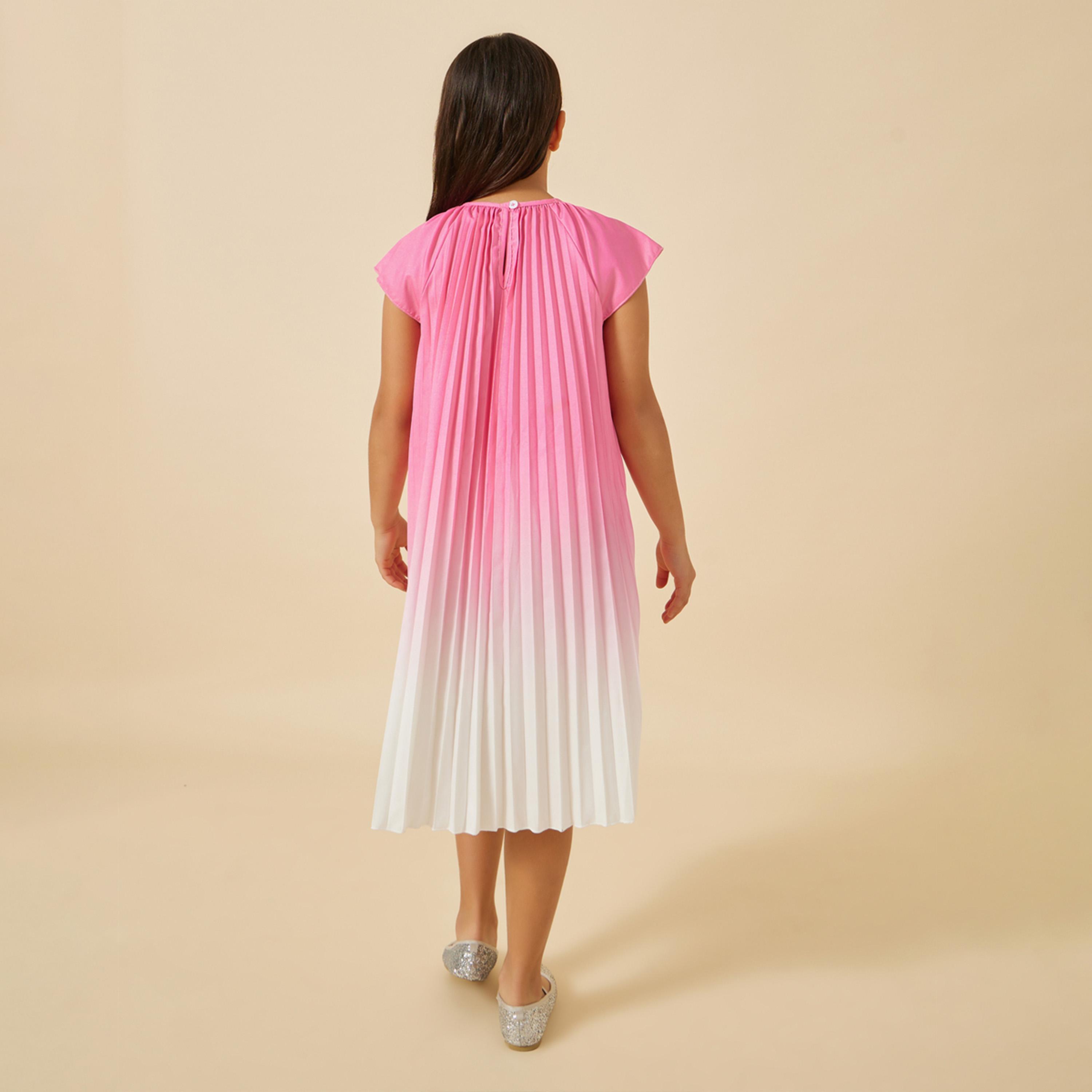 ستايلي - فستان مطوي بطبعة أومبري للفتيات المراهقات-girls-clothing-dressesandjumpsuits-image-4