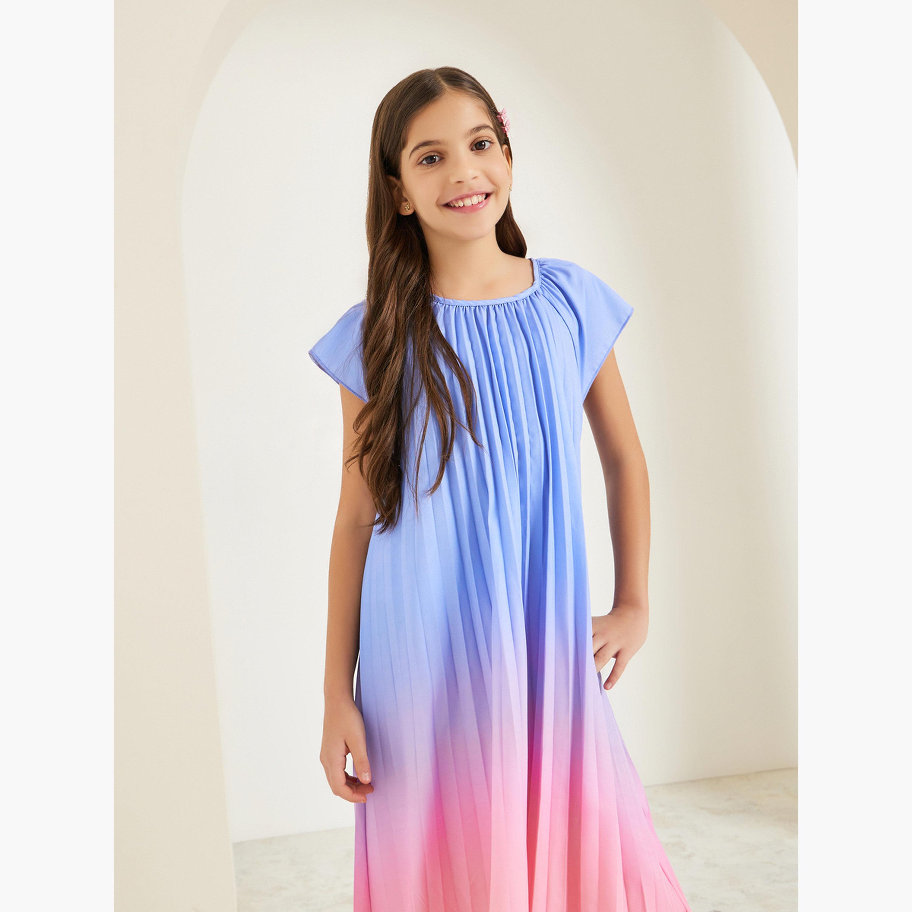 فستان ميدي بحافة واسعة بكسرات-girls-clothing-dressesandjumpsuits-image-2