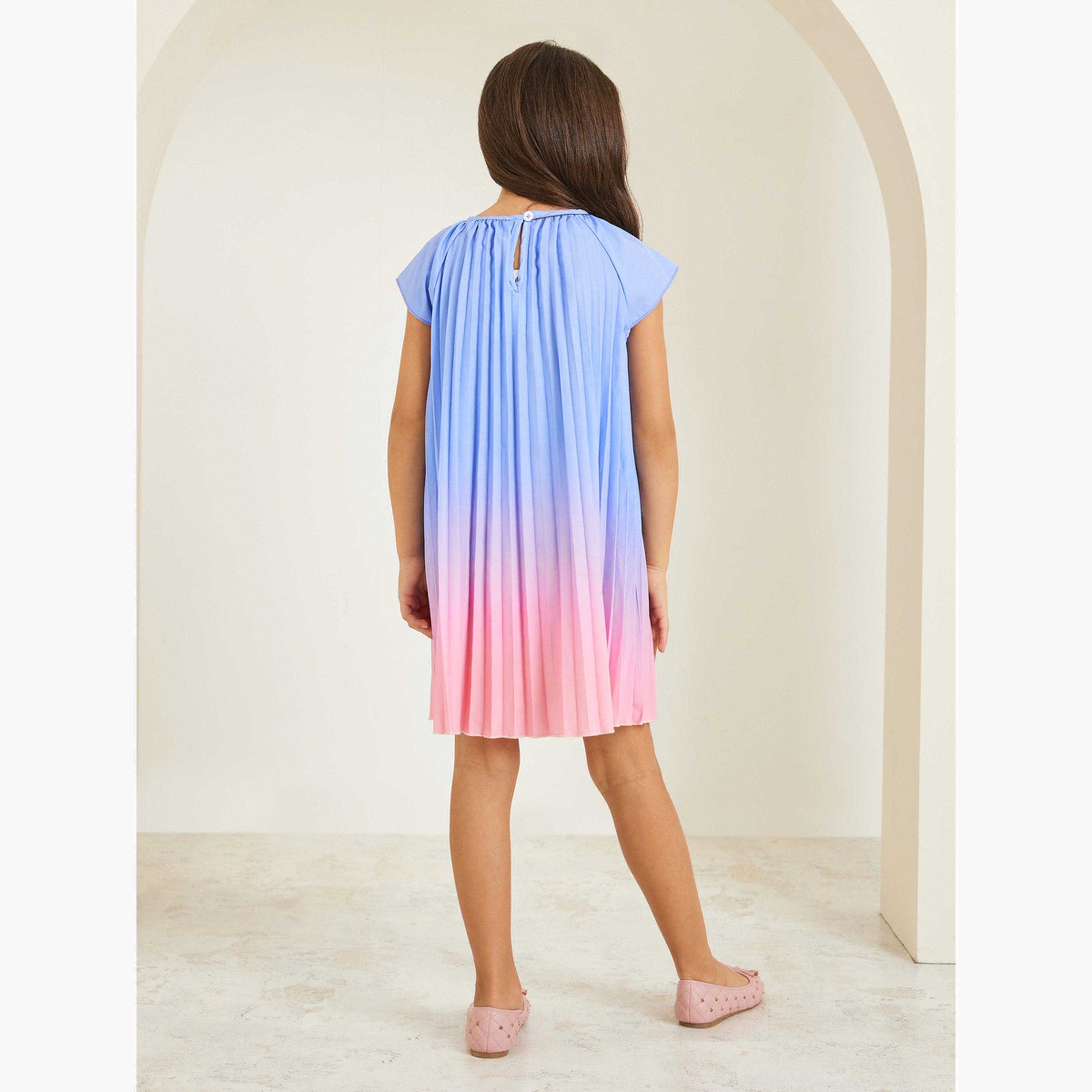 فستان ميدي بطيات وطبعة أومبري-girls-clothing-dressesandjumpsuits-image-4
