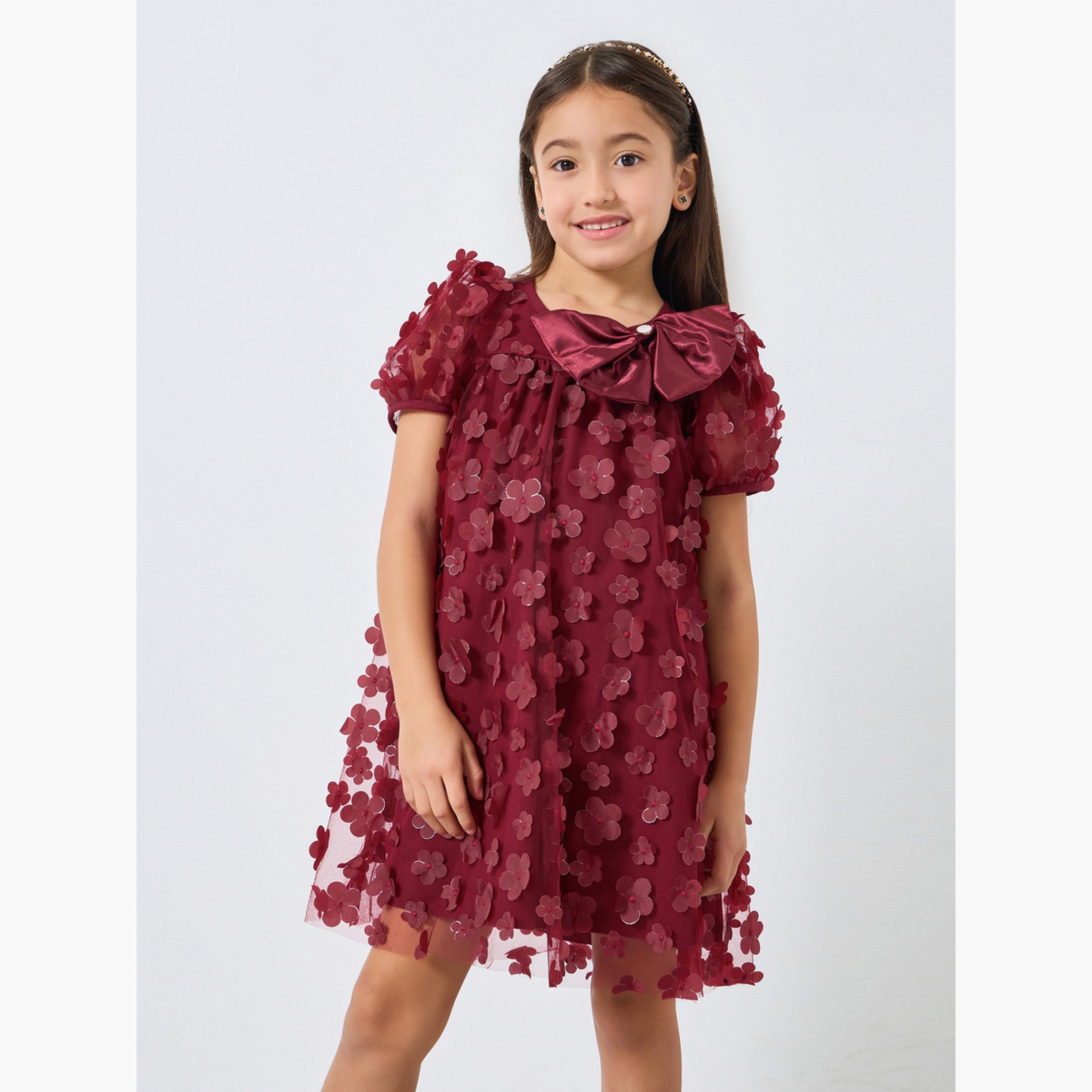 فستان قصير بحافة واسعة وتفاصيل أزهار-girls-clothing-dressesandjumpsuits-image-1