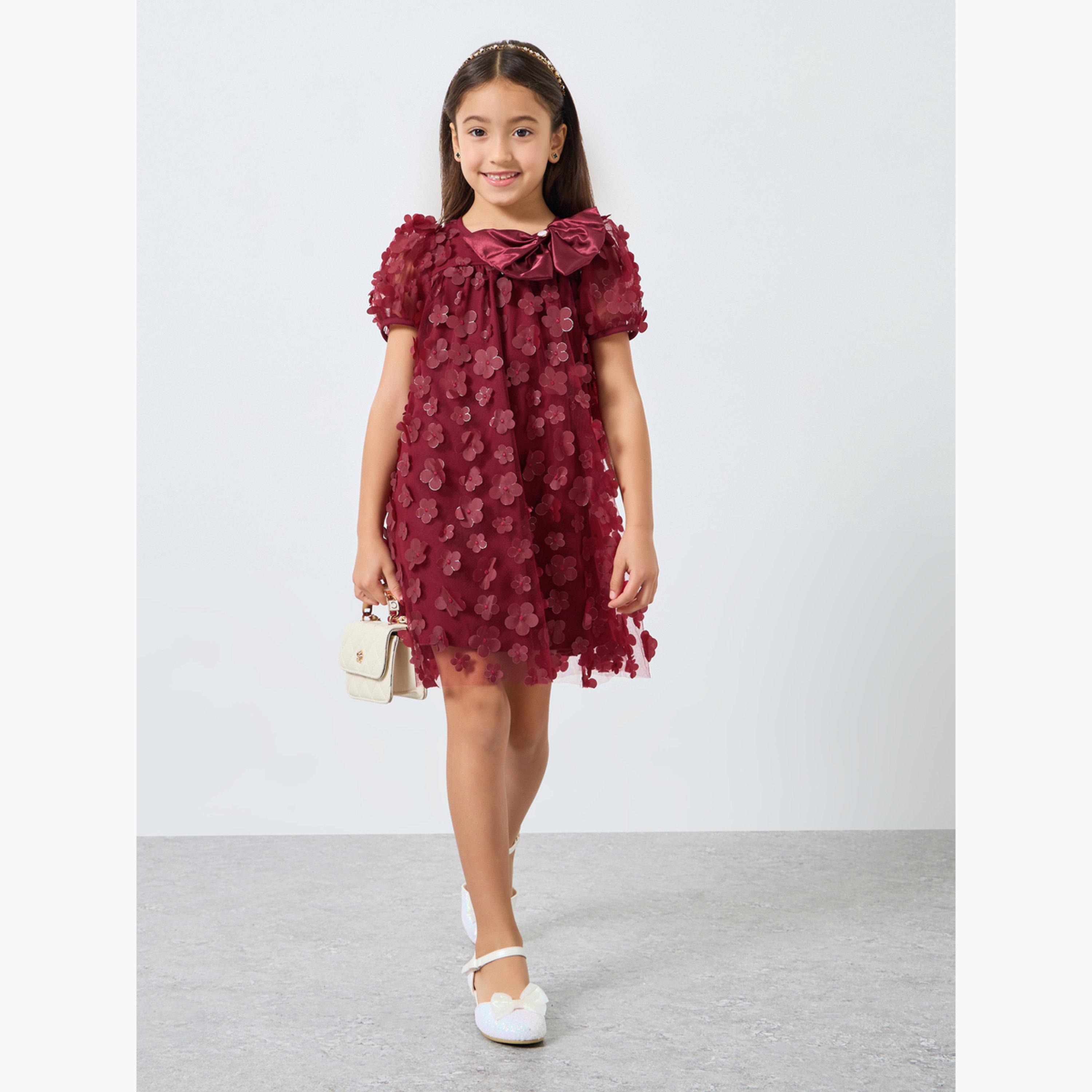 Styli Girls Red Flower Detail A-Line Mini Dress-girls-clothing-dressesandjumpsuits-image-2