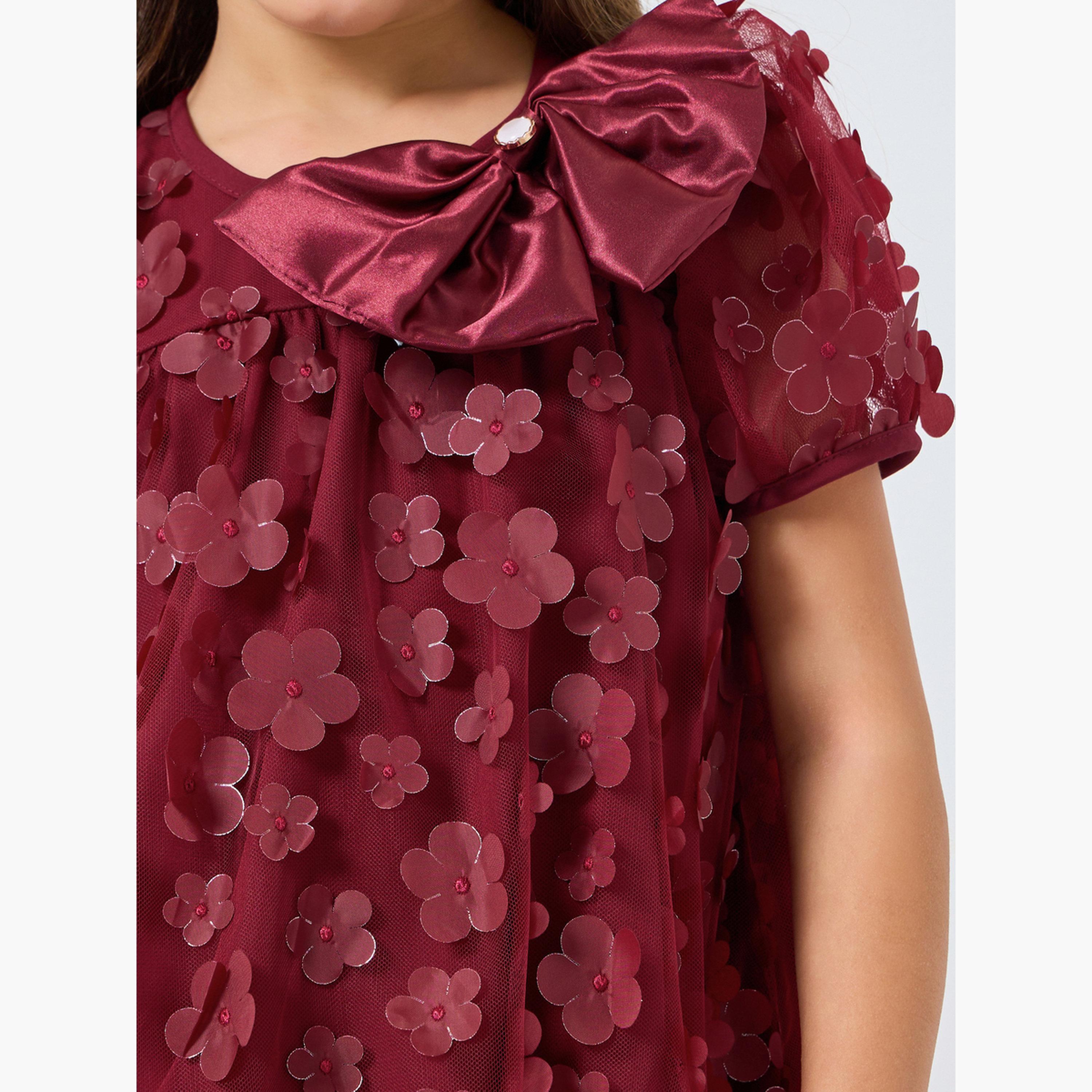 Styli Girls Red Flower Detail A-Line Mini Dress-girls-clothing-dressesandjumpsuits-image-3