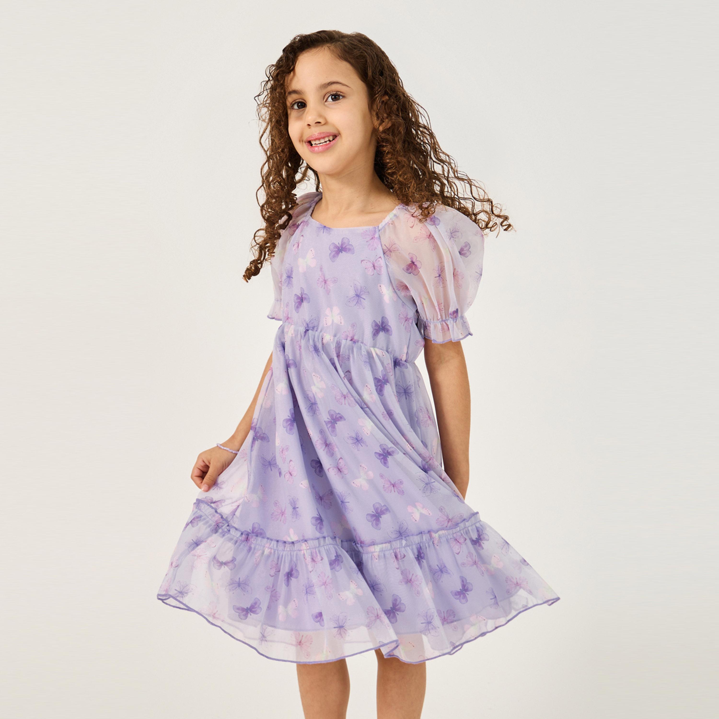 ستايلي - فستان أورجانزا مطبوع للفتيات الصغيرات-girls-clothing-dressesandjumpsuits-image-1