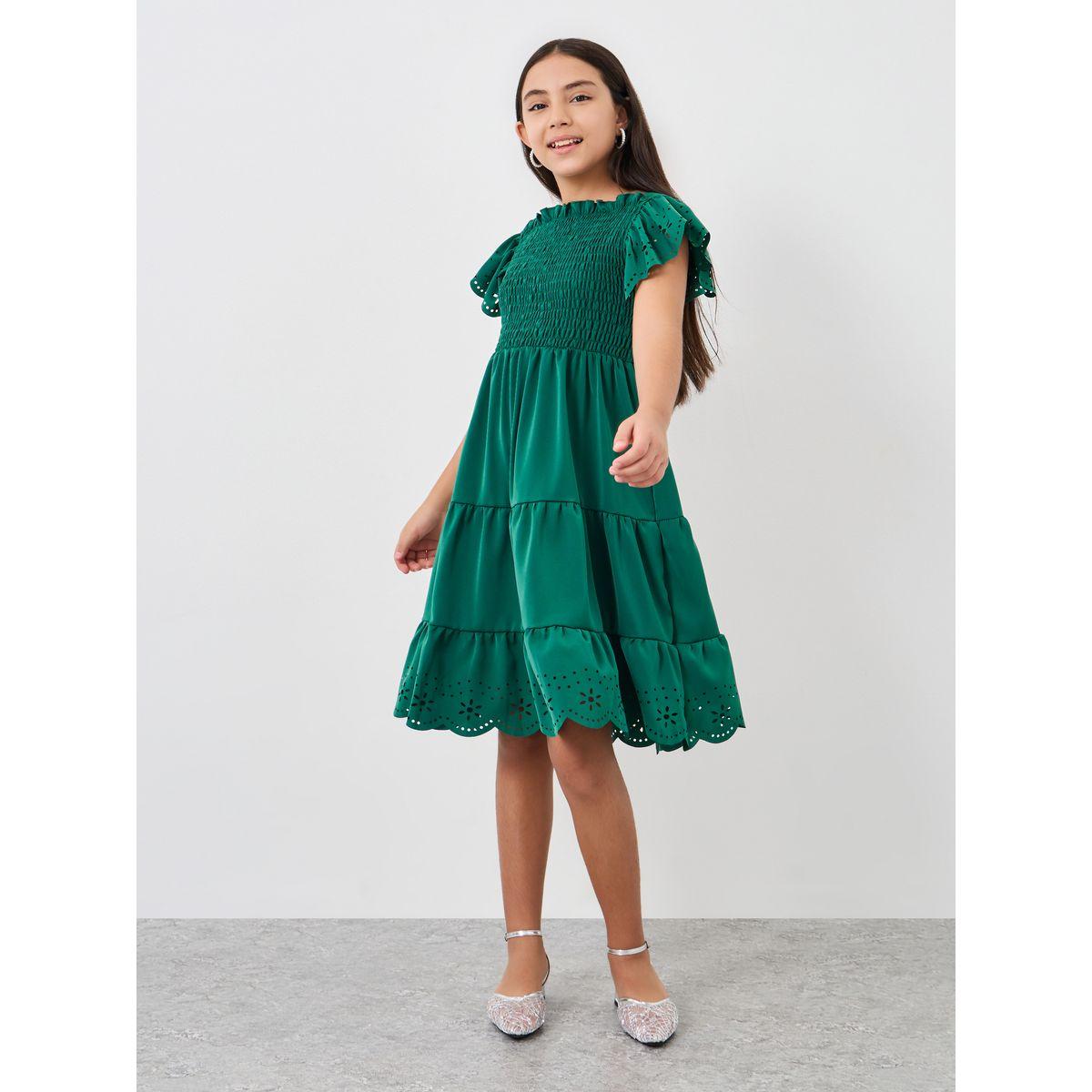 Styli Laser Cut Detail Smocked Tiered Dress-girls-clothing-dressesandjumpsuits-image-1