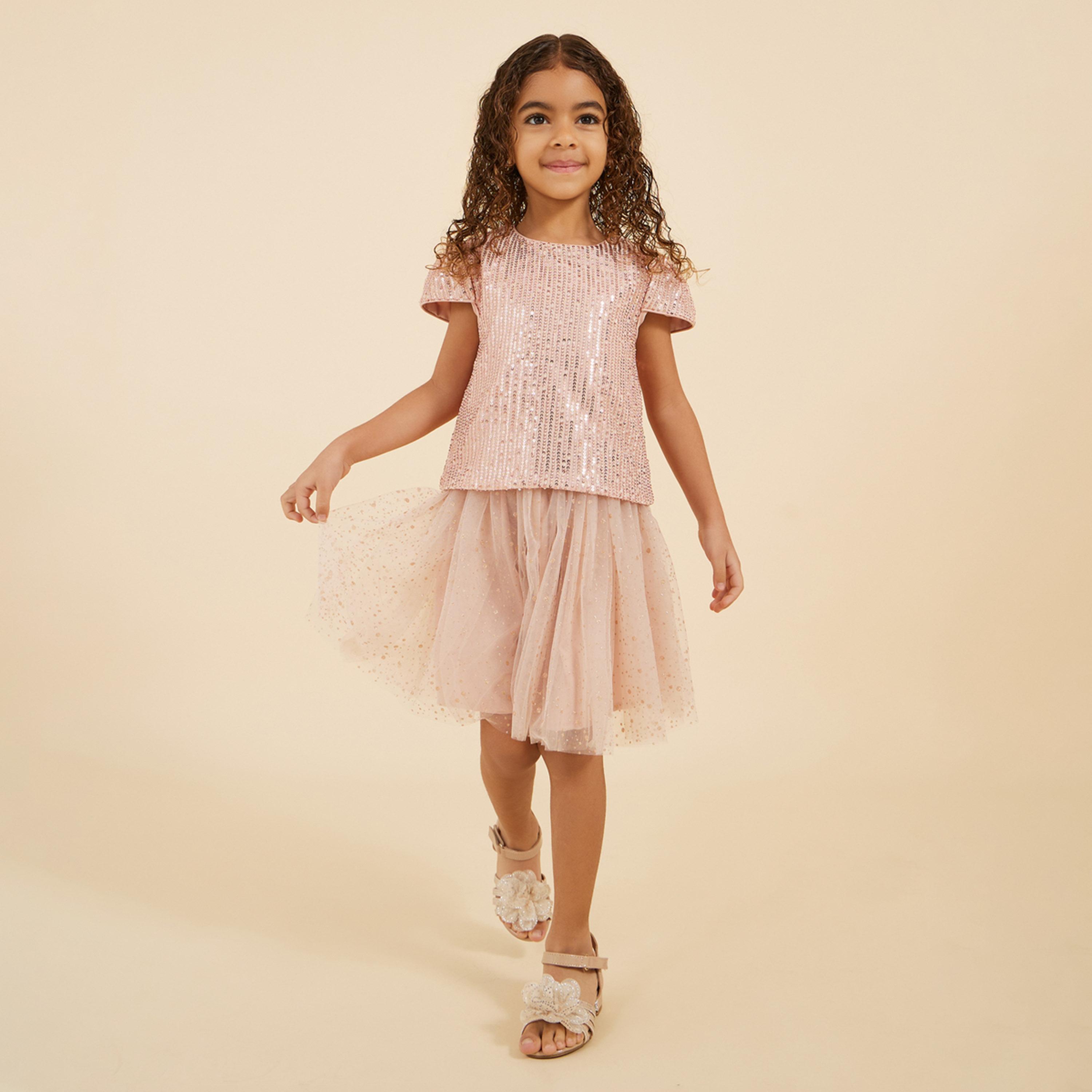 ستايلي - ليميتد - بلوزة وتنورة للبنات الصغار مزينة بالترتر-girls-clothing-setsandcoords-image-2