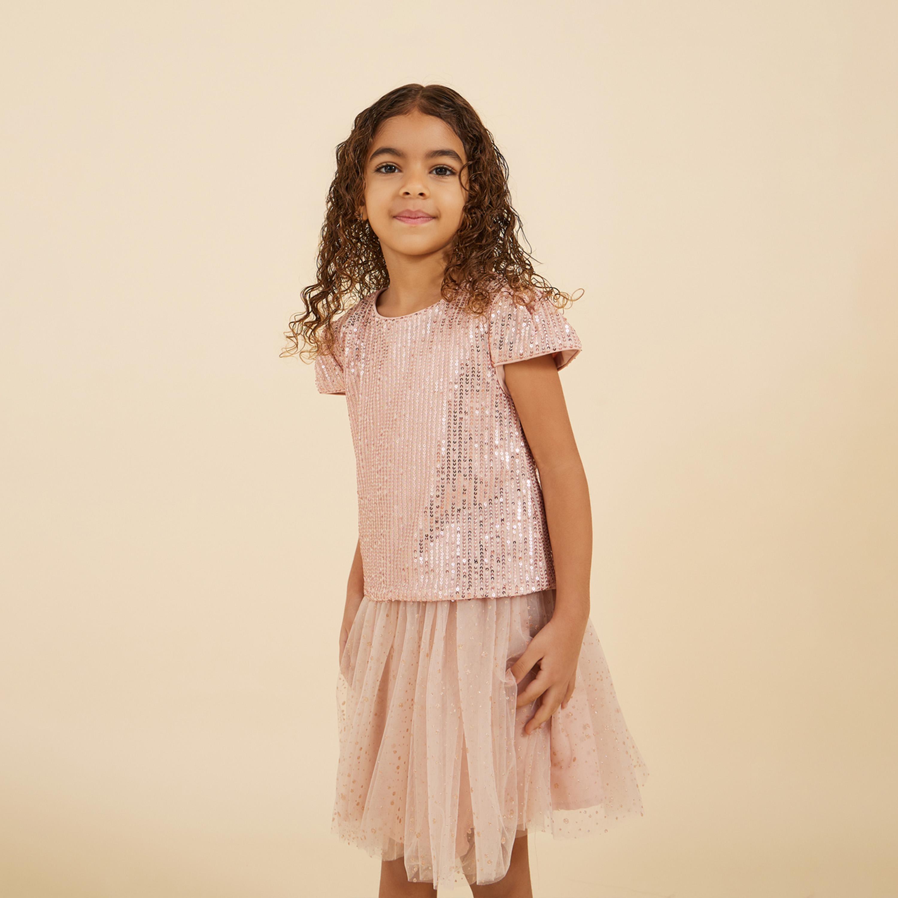 ستايلي - ليميتد - بلوزة وتنورة للبنات الصغار مزينة بالترتر-girls-clothing-setsandcoords-image-3