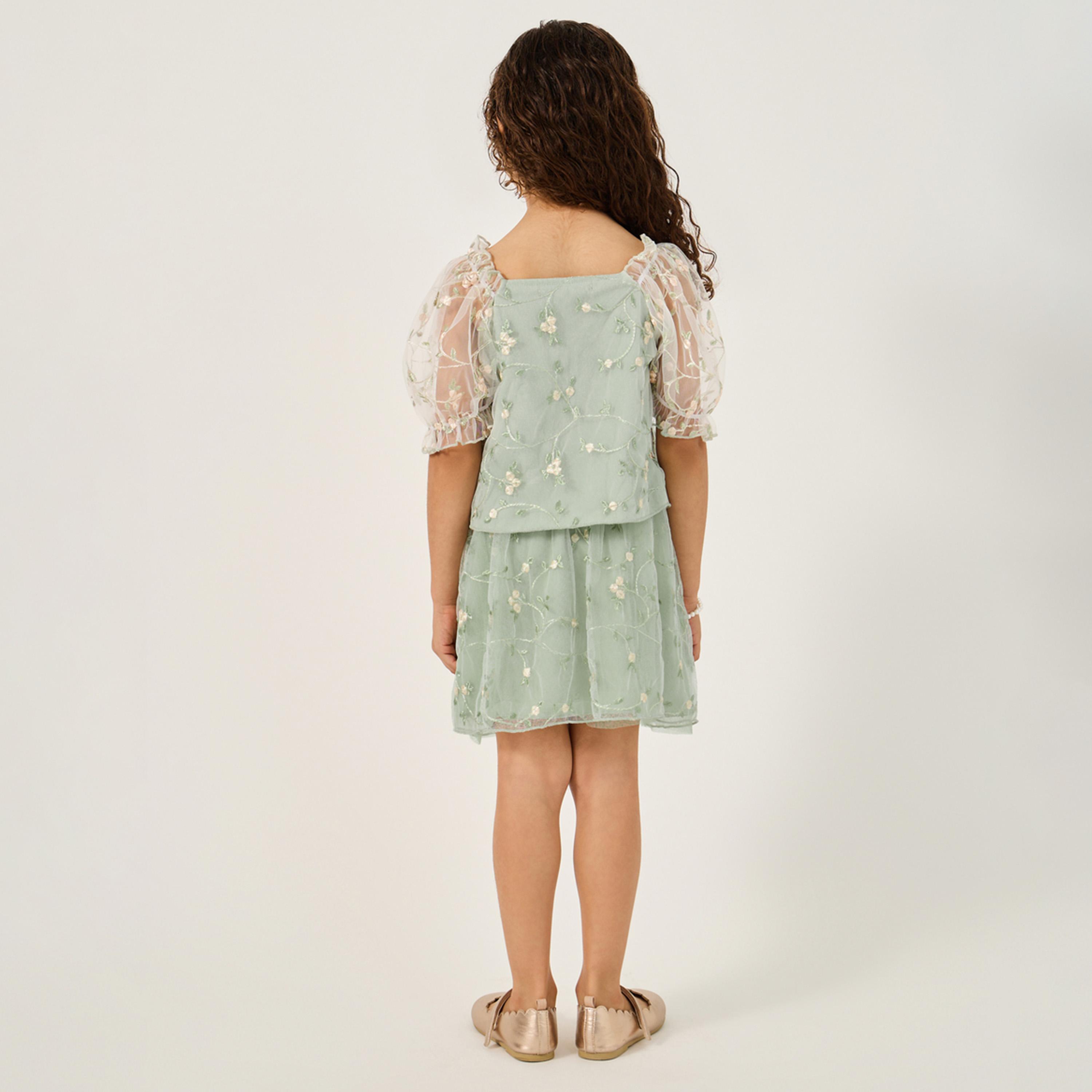 ستايلي - ليميتد - طقم تنورة وقميص للبنات الصغار مع تطريز-girls-clothing-setsandcoords-image-6
