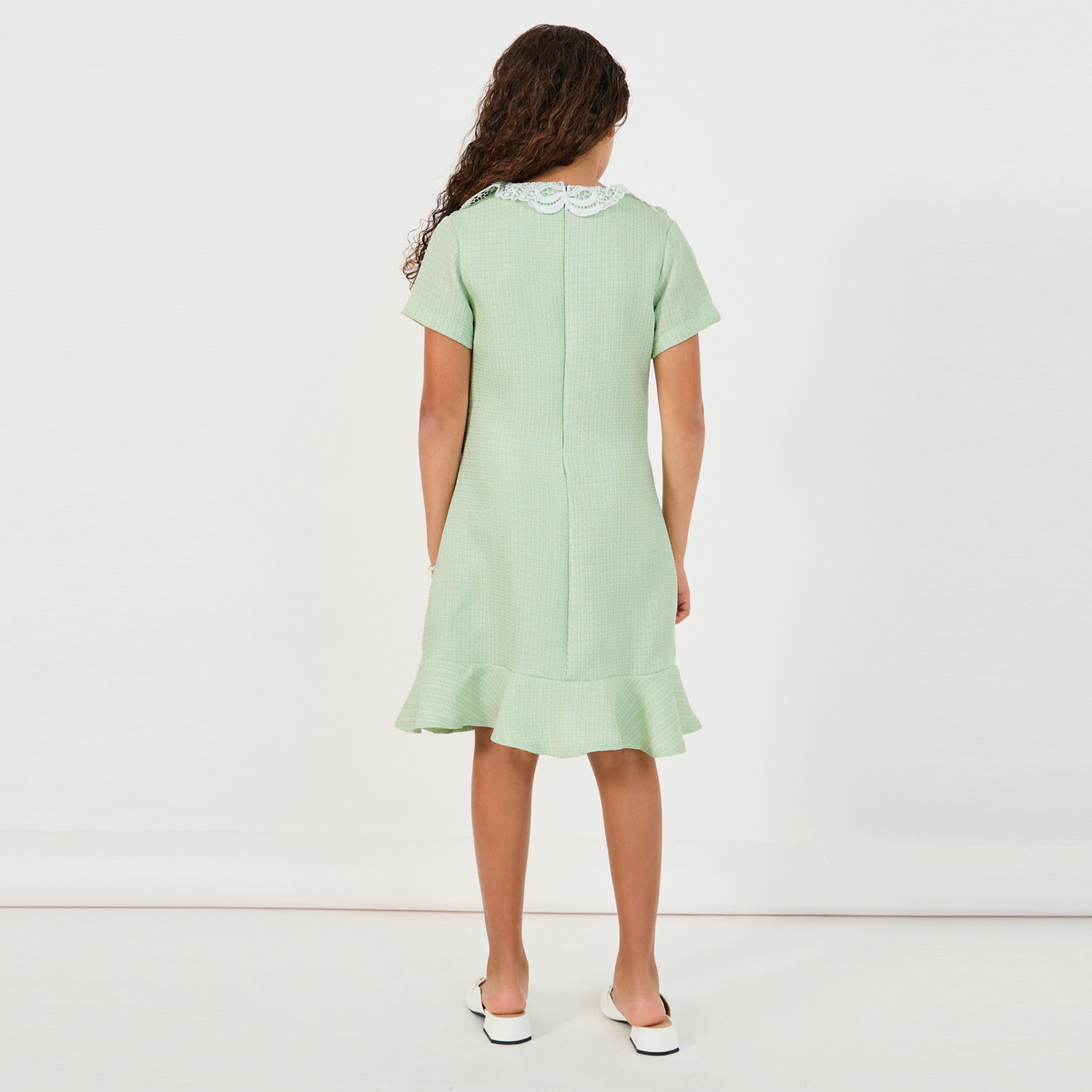 Styli Tweed Peter Pan Lace Collar Ruffle Hem Dress-girls-clothing-dressesandjumpsuits-image-4