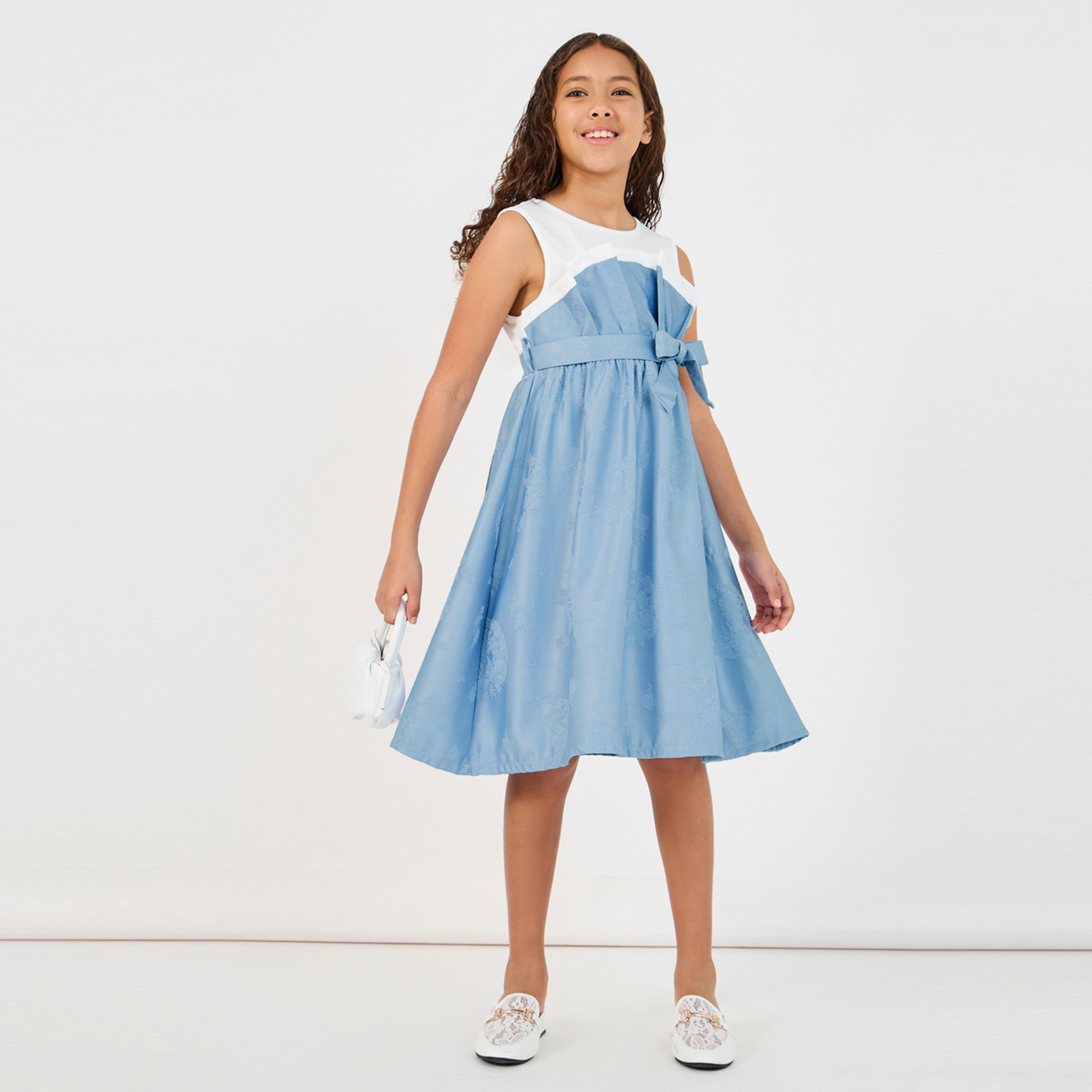 Styli Pleated Front Sleeveless Dress with Tie Belt-girls-clothing-dressesandjumpsuits-image-1