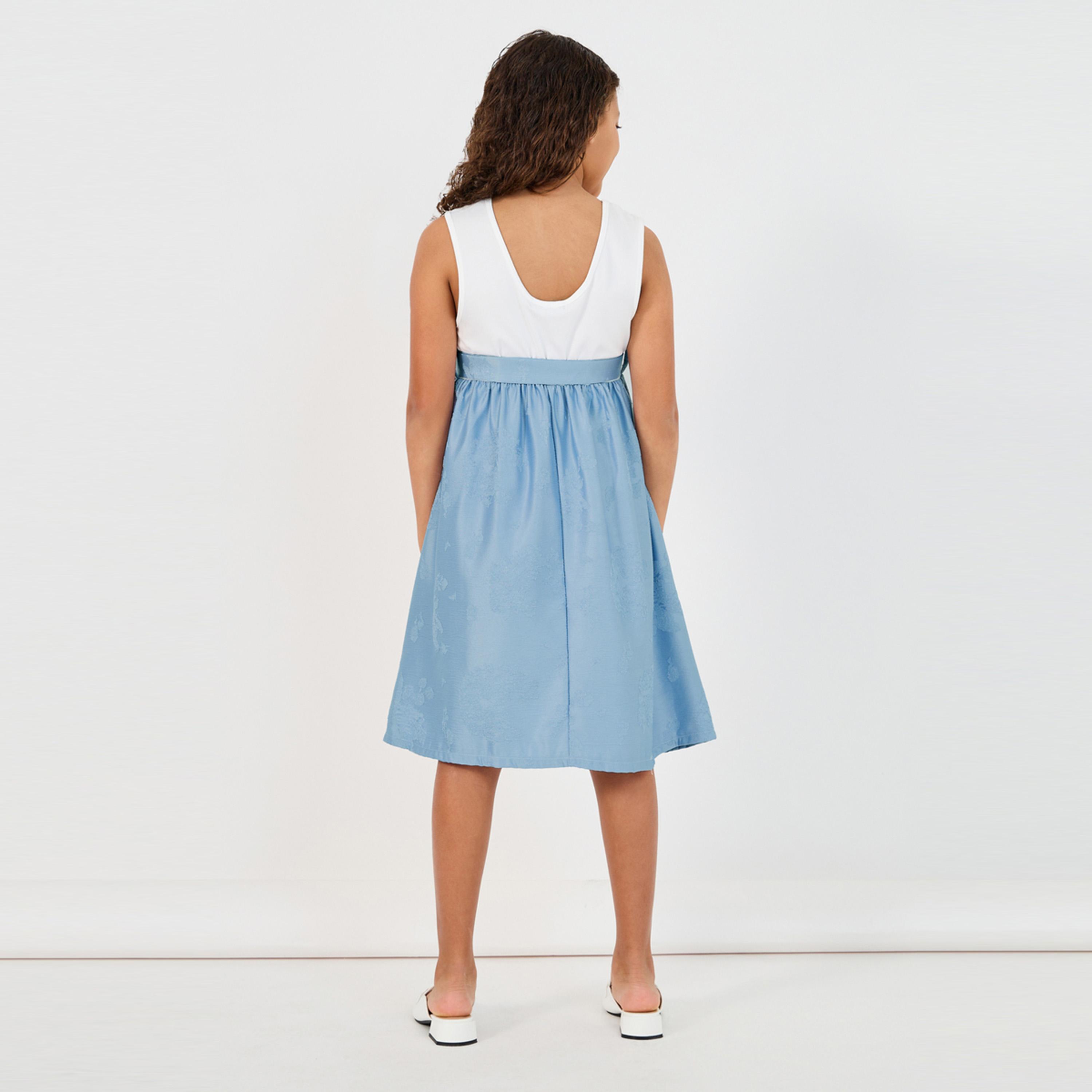 Styli Pleated Front Sleeveless Dress with Tie Belt-girls-clothing-dressesandjumpsuits-image-4